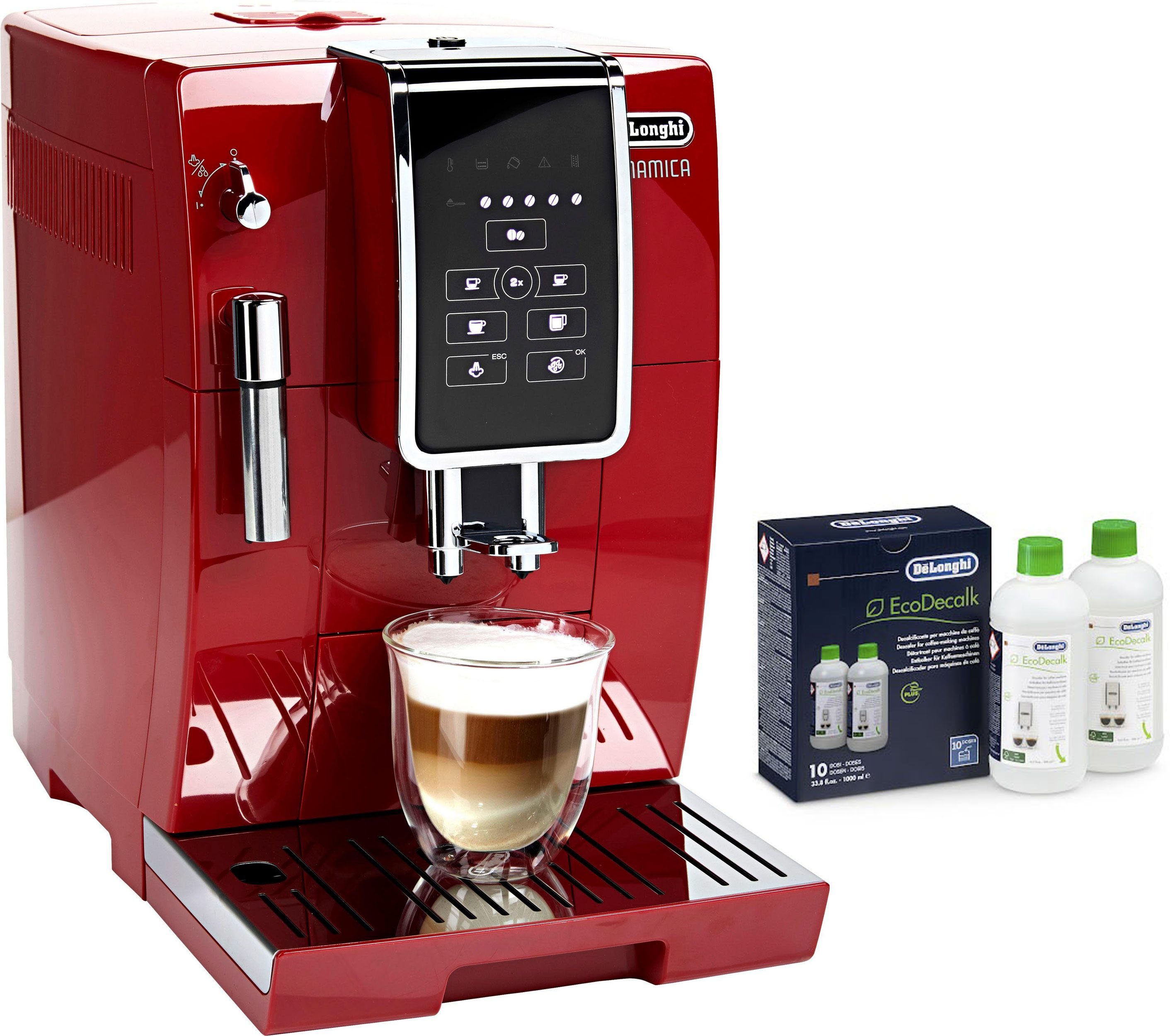 De'Longhi Kaffeevollautomat Dinamica ECAM 358.15.R, Sensor-Bedienfeld,  inkl. Pflegeset im Wert von € 31,