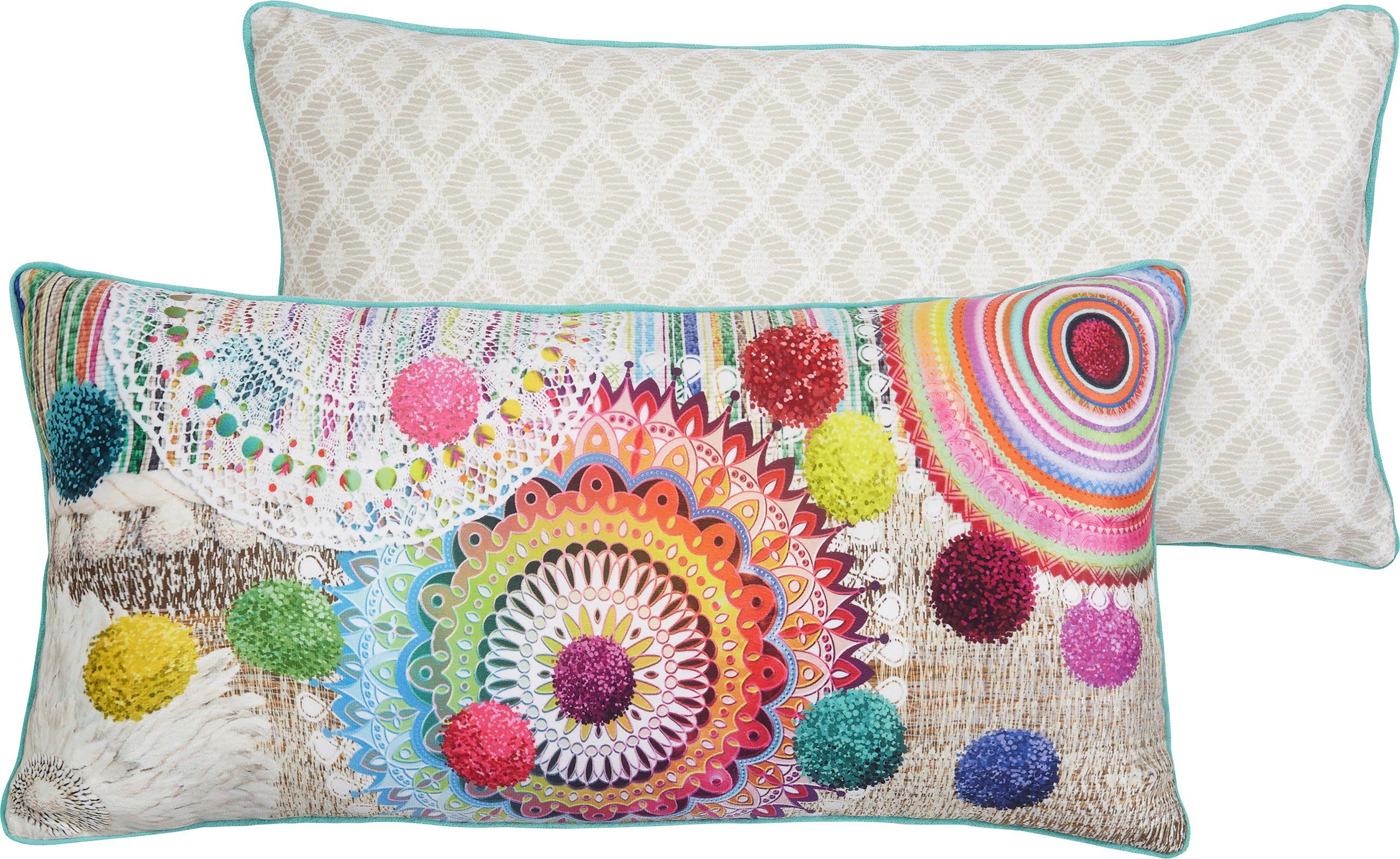 hip Dekokissen Inessa, Mit Füllung, 1 Stück, Biese, 30x60, Wendeoptik, Weich, Mandala, Sand