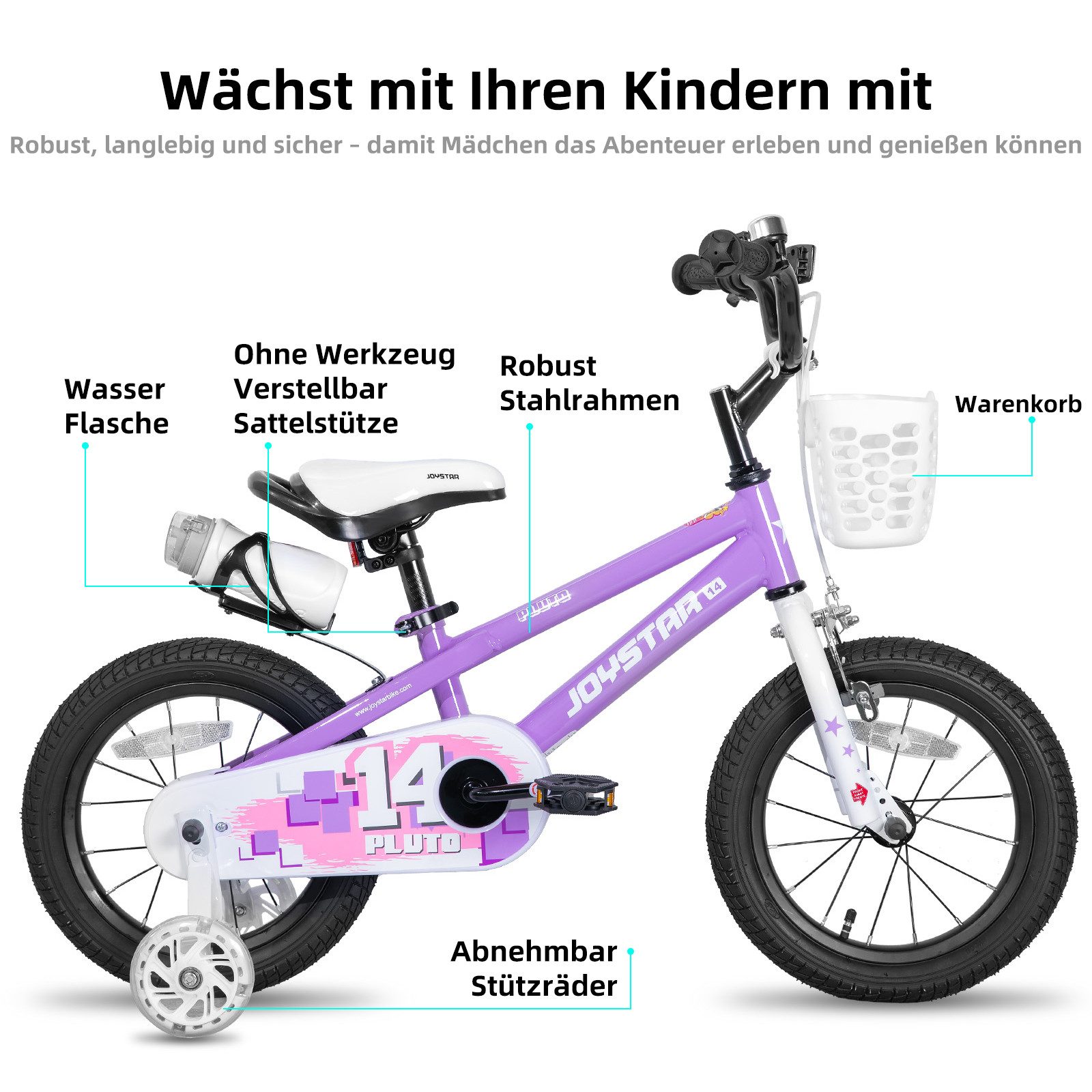 JOYSTAR Kinderfahrrad 12/14 /16/18/20 Zoll fahrrad für Jungen und Mädchen 3-12 Jahre, Mit Korb, Stützrädern, Fahrradklingel, Flaschenhalter, Kettenabdeckung