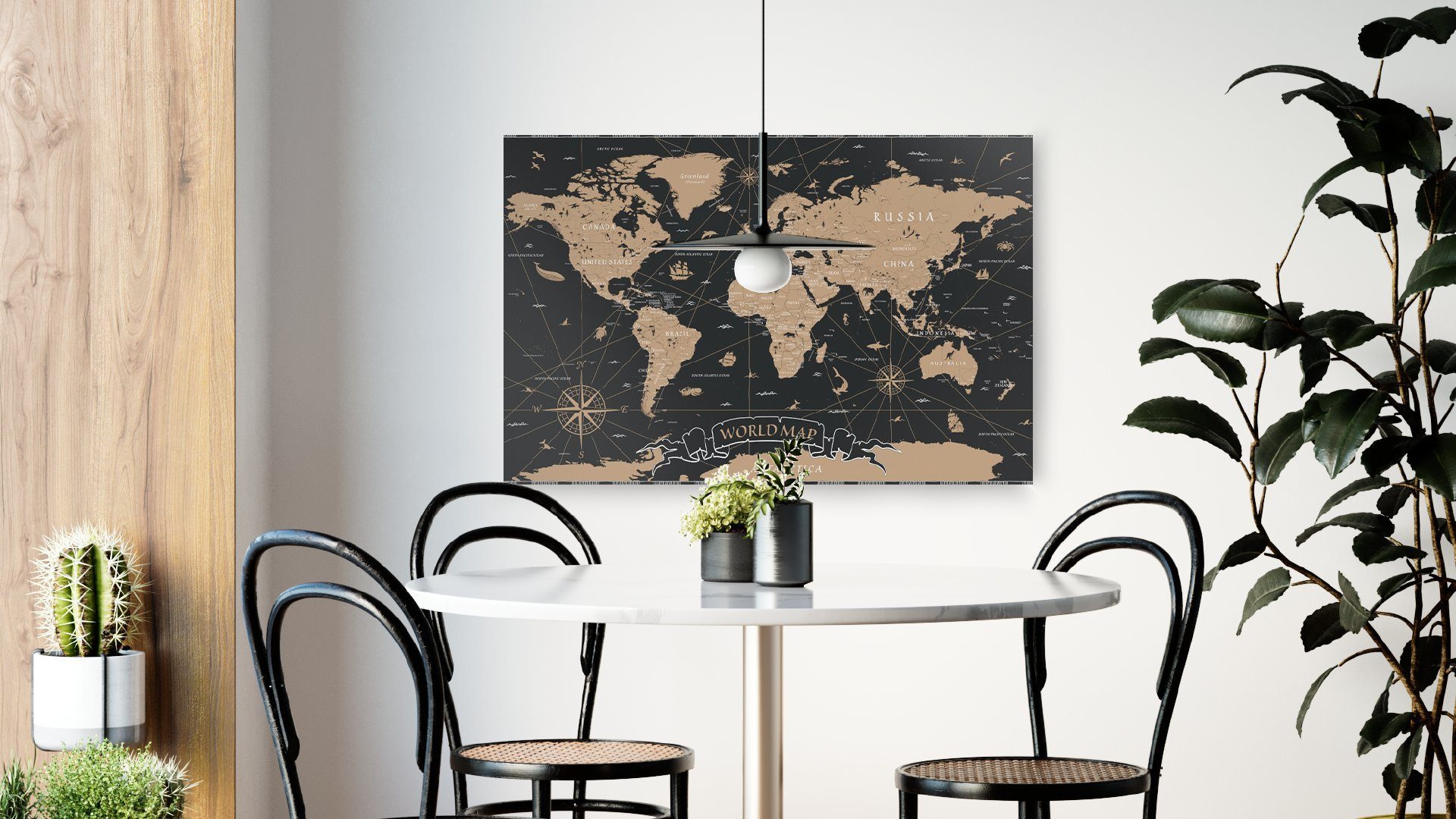 ALLboards Magnettafel ALLboards Metallische Magnettafel WELTKARTE SCHWARZ VINTAGE