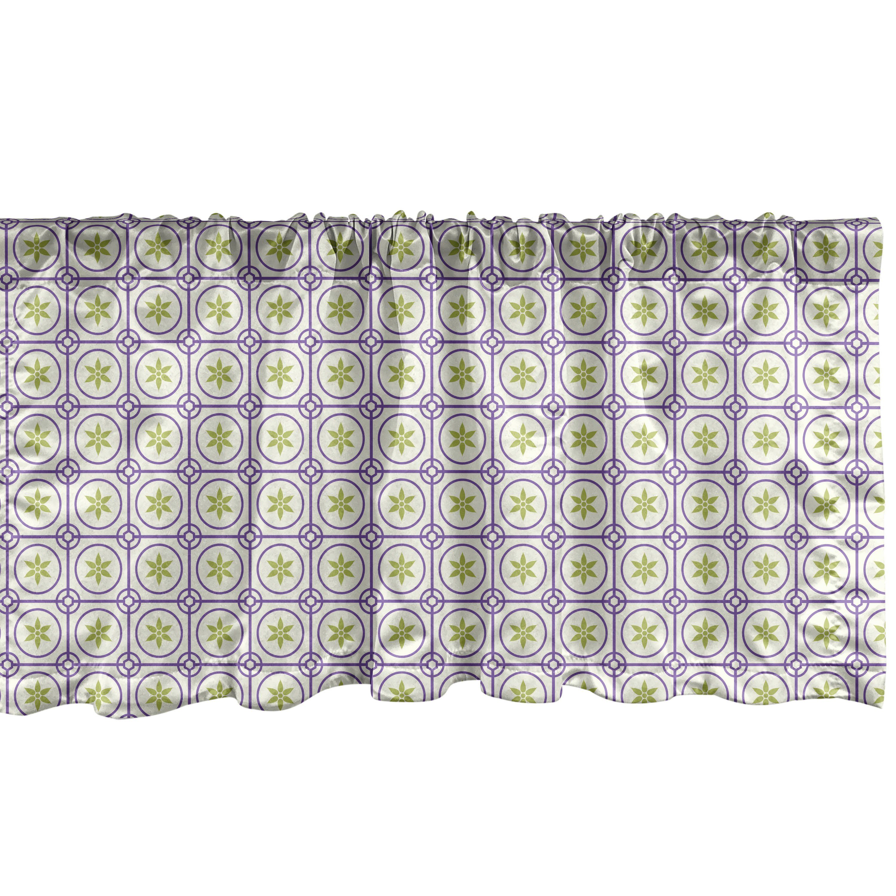 Scheibengardine Vorhang Volant für Küche Schlafzimmer Dekor mit Stangentasche, Abakuhaus, Microfaser, Kreise Quadratische Gitter Floral