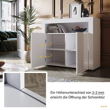 SONNI Kommode Kommode Weiß 108x40x92cm mit LED, Kommodenschrank Sideboard Hochglanz, 12 Farben können eingestellt werden, Wohnzimmermöbel Wohnzimmerschrank Standschrank