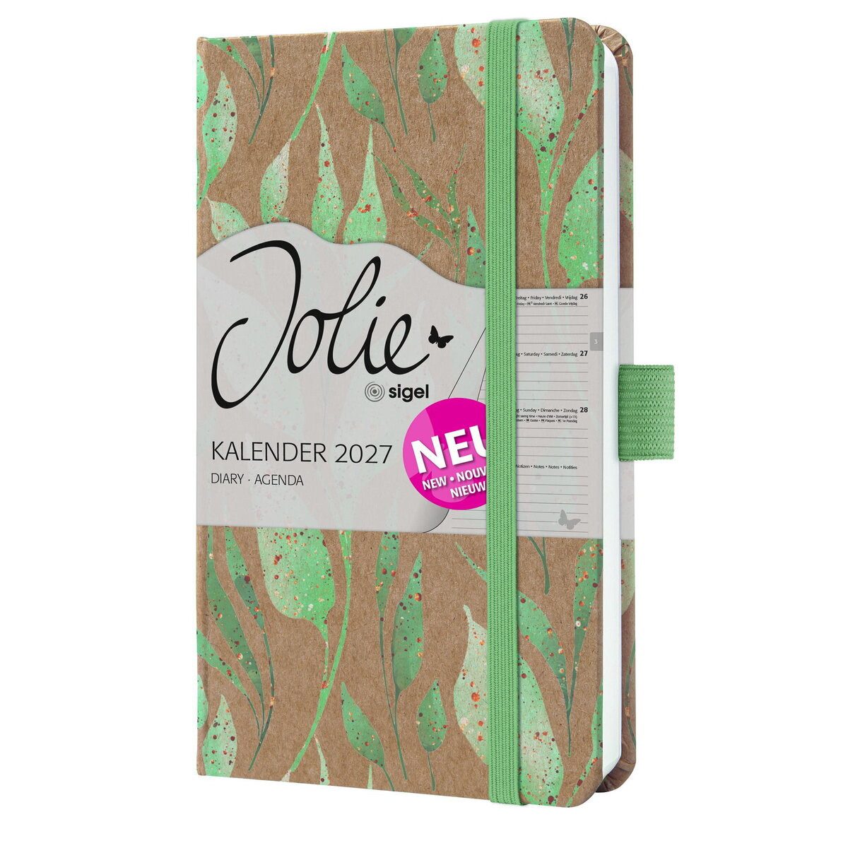 Sigel Taschenkalender Wochenkalender Jolie 2027 Hardcover ca. A6 Sparkle Leaves 174 Seiten