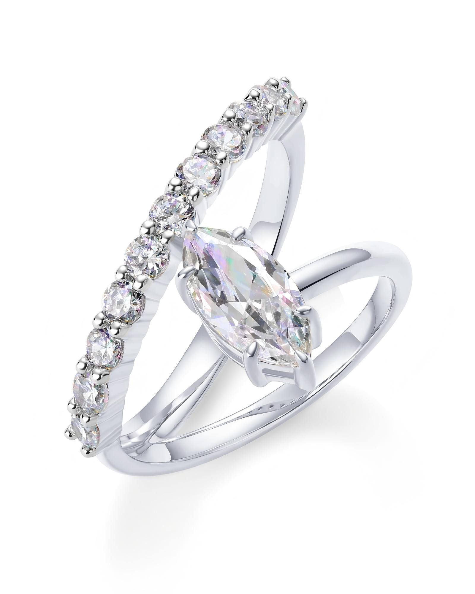 Jumpeak Diamantring 1ct-Diamantring für Damen,Diamantring aus 585er Gold,Ehering für Damen, Diamant im Marquise-Schliff, Hochzeitsgeschenk, Echtheitszertifikat