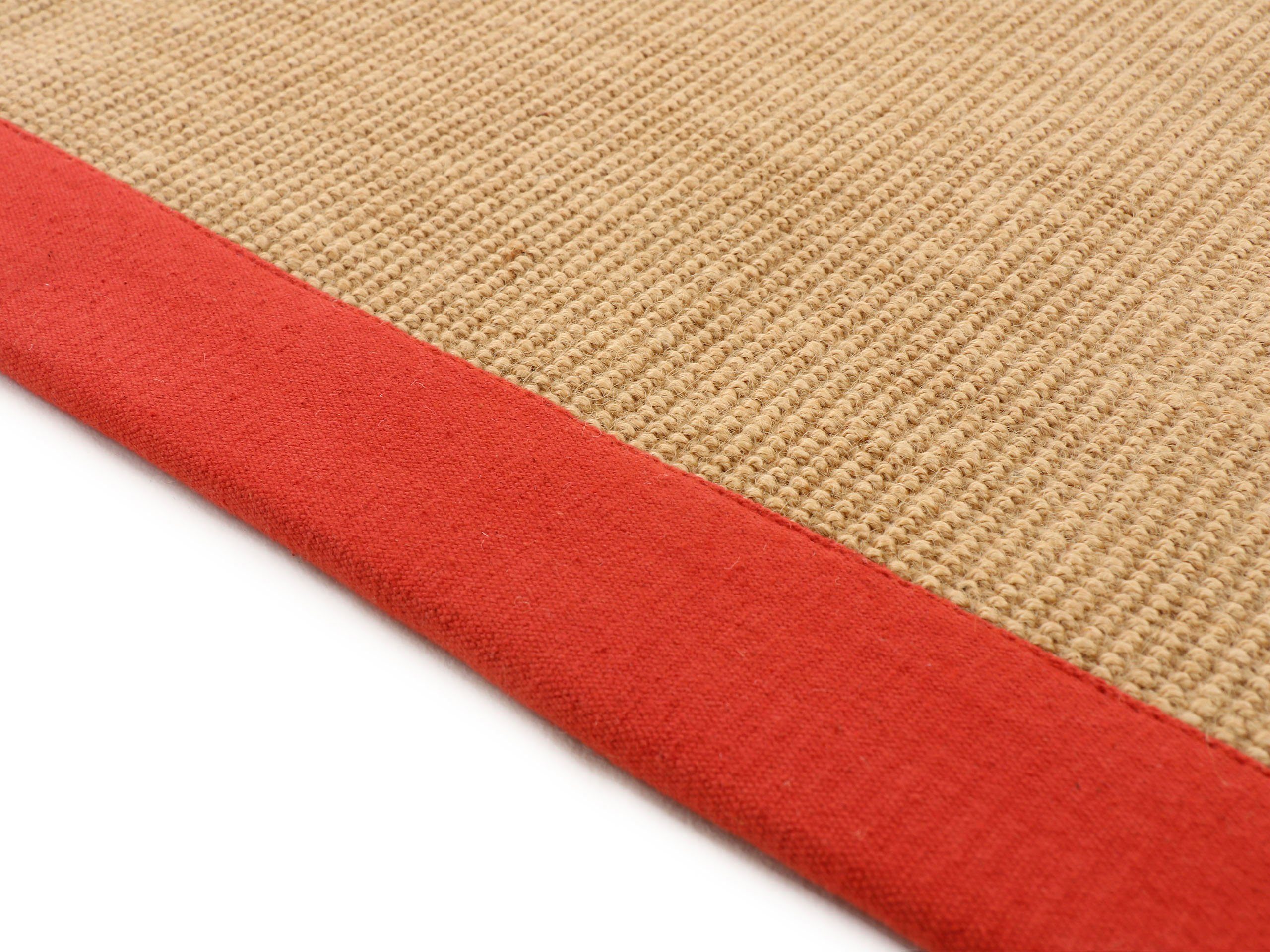 Läufer Sisal, carpetfine, rechteckig, Höhe: Rückseite farbiger Anti Bordüre, Rutsch 5 rot mit mm