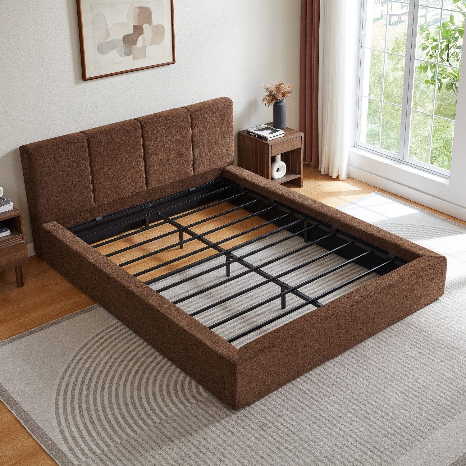 ANYSUN Bettgestell Bett Doppelbett Bettgestell mit gepolstertem Kopfteil, (Größen: 140x200 160x200,Chenille-Bezug,verstärktem Stahlrahmen,ohne Boxspring), einfache Montage, hohe Stabilität,Matratze nicht enthalten