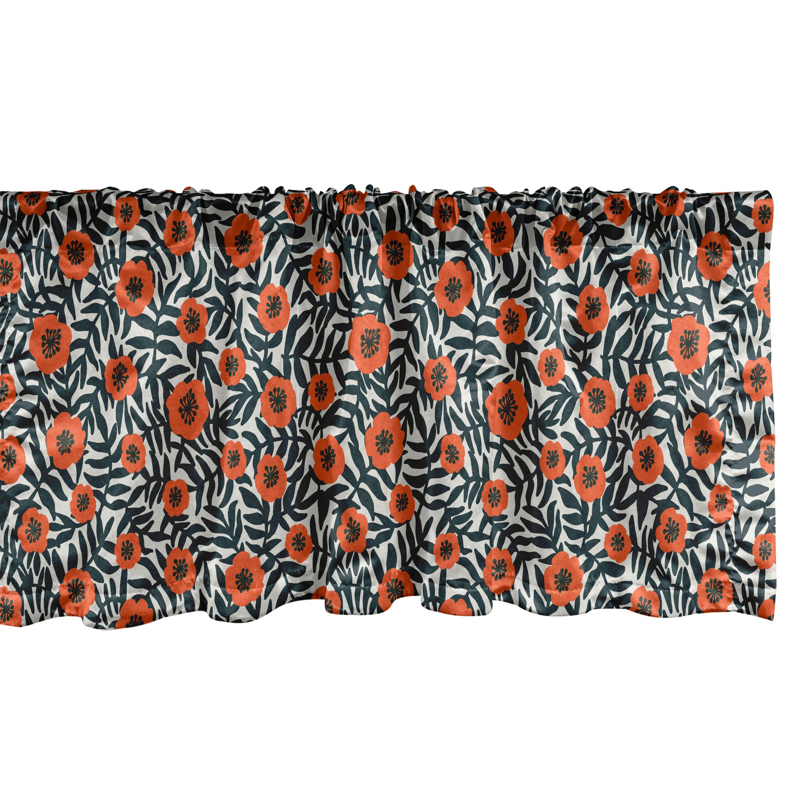 Scheibengardine Vorhang Volant für Küche Schlafzimmer Dekor mit Stangentasche, Abakuhaus, Microfaser, Mohnblume Hirtenwiesenblumen Kunst