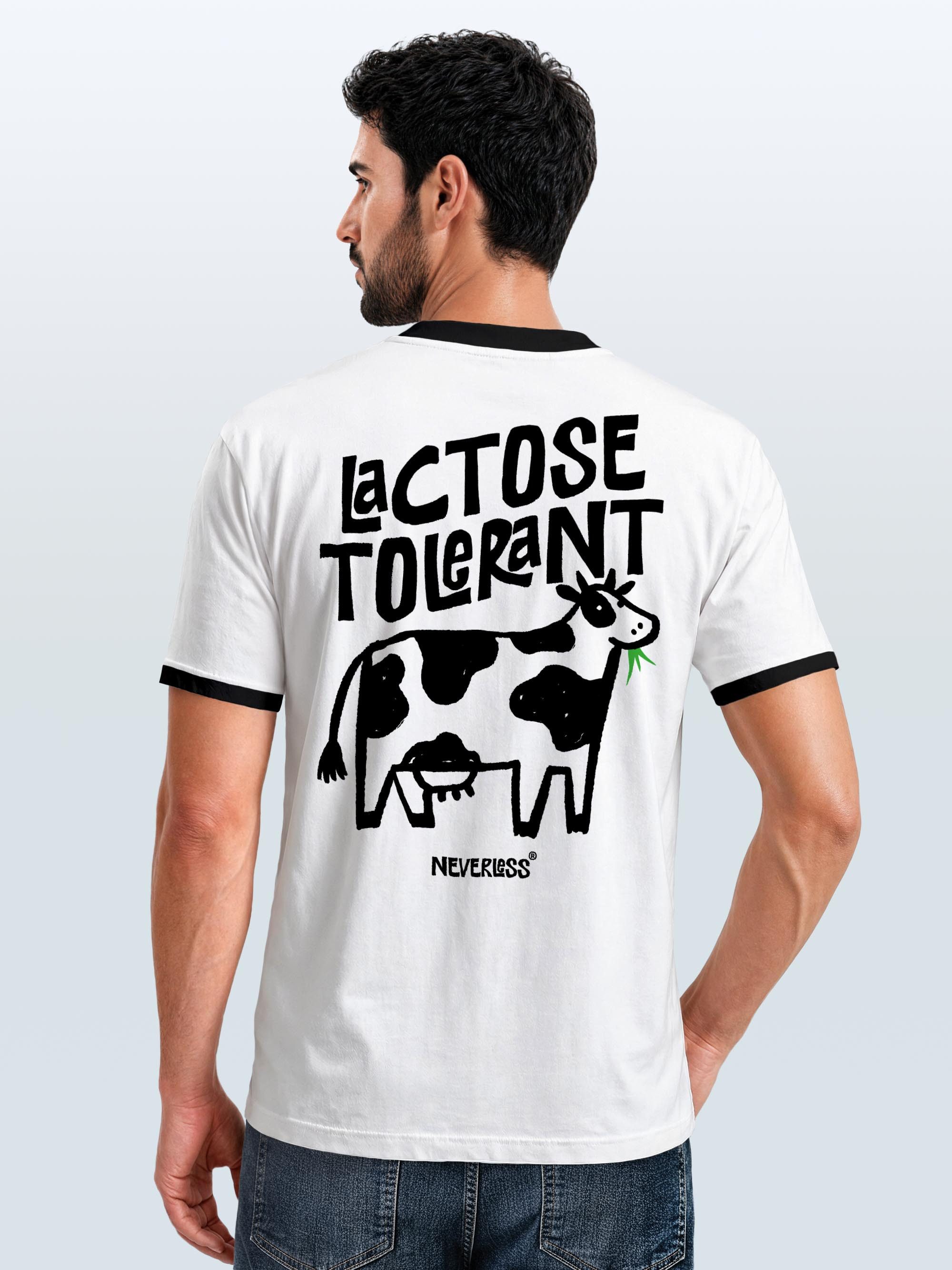 Neverless Print-Shirt Herren T-Shirt Retro Kontrastbund - Design Lactose Tolerant - mit Print