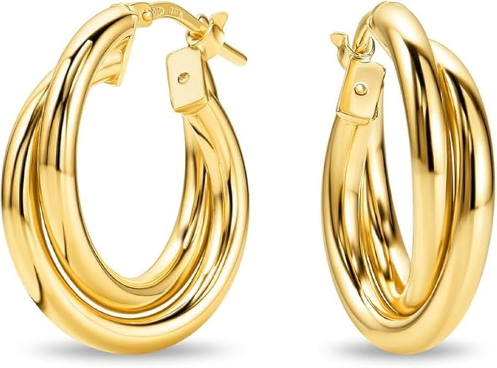 Paar Creolen MAR013SE - 925 Sterling Silber 18Kt vergoldet 15mm Durchmesser