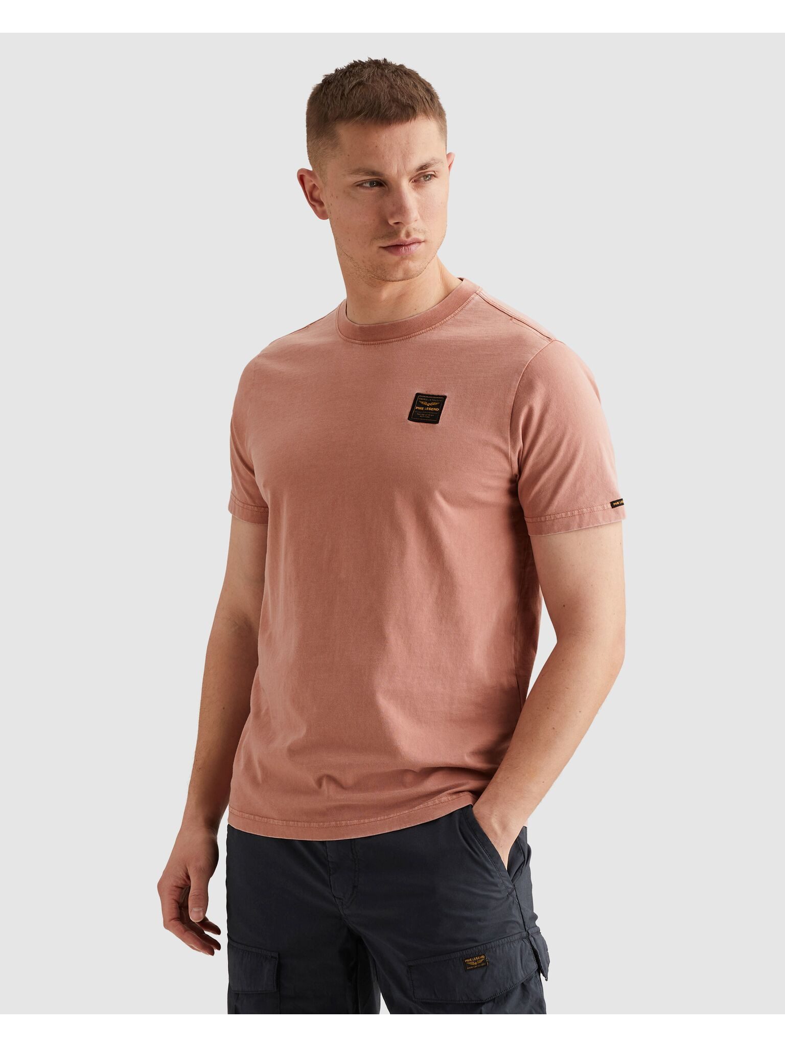 PME LEGEND T-Shirt Short sleeve r-neck washed garment dye mit Logo Stickerei