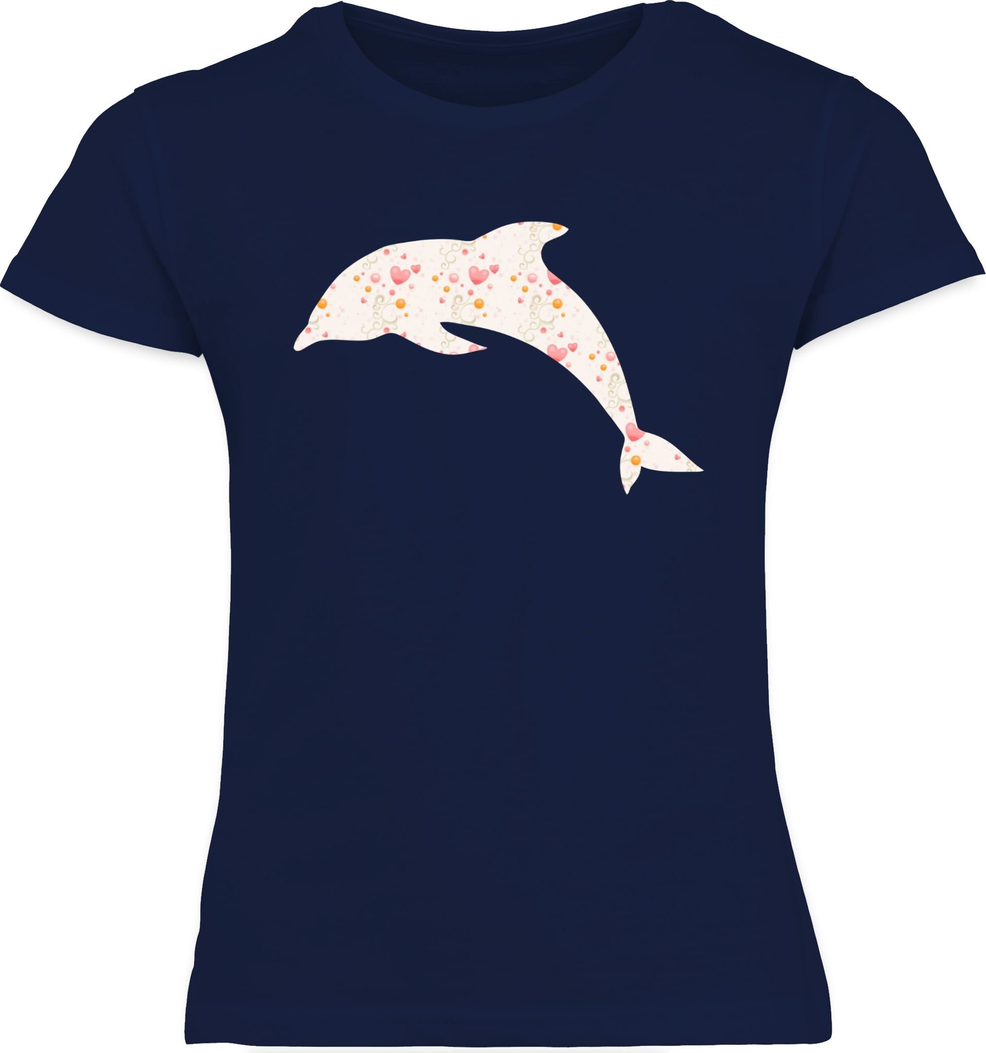 Delfin Animal Tiermotiv Shirtracer Dunkelblau Herzen 1 T-Shirt Print