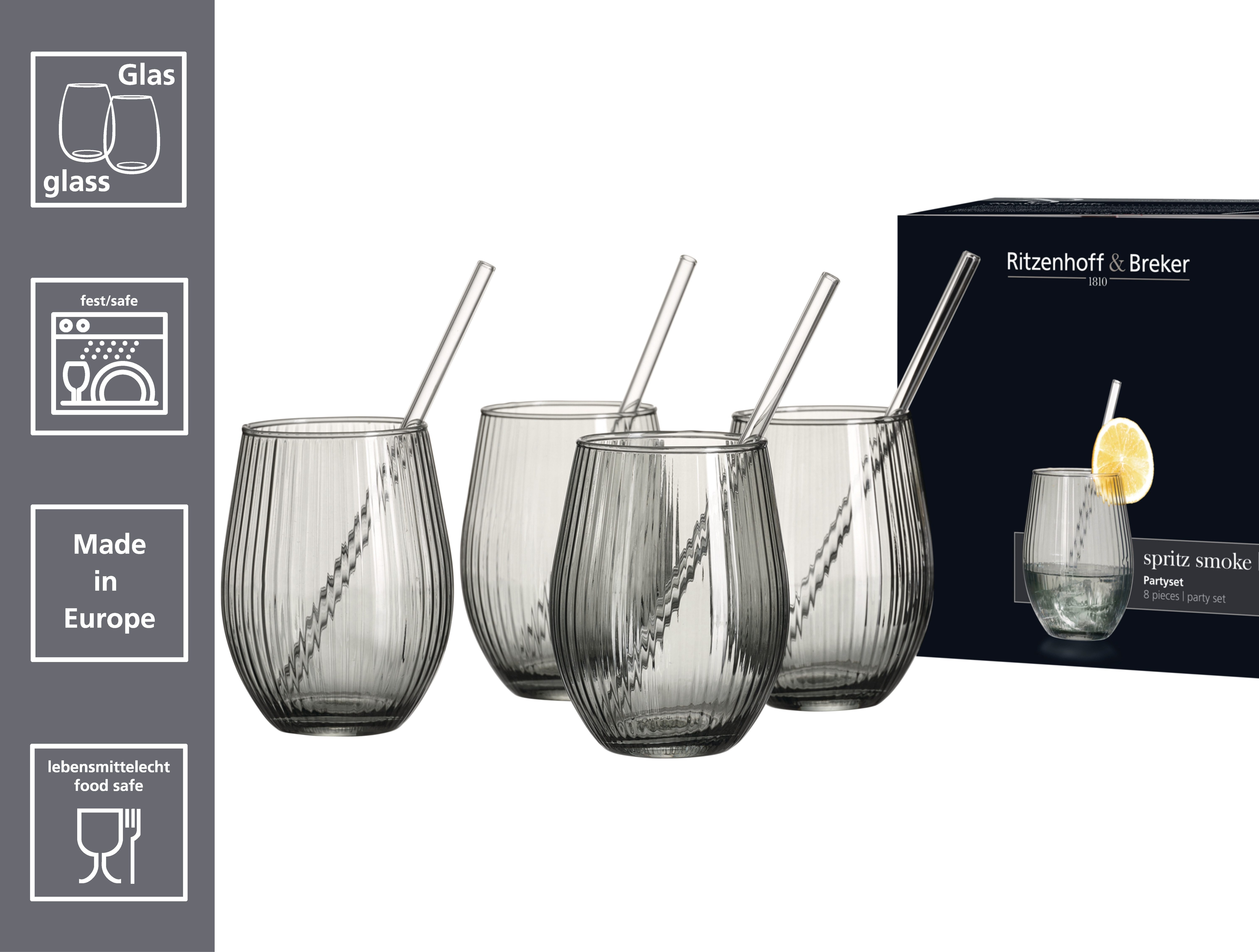 Ritzenhoff & Breker Gläser-Set Spritz, Longdrinkglas, 8-tlg., Glas, inkl. Glas-Trinkhalme, 590 ml, spülmaschinenfest