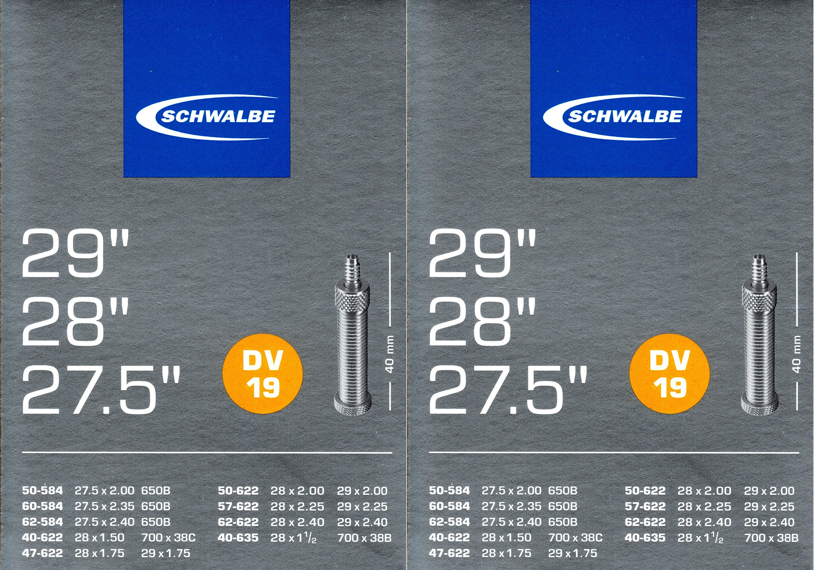 Schwalbe Fahrradschlauch 2x Schwalbe DV 19 Schlauch 29/28 Zoll 27.5x2.00-2.40 28(29)x1.50-2.40, 29, 27.5, (2-St)