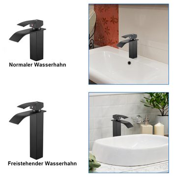 AuraLum pro Waschtischarmatur Schwarz Wasserfall Wasserhahn Bad Waschtischarmatur Badarmatur (1-St) mit Auslauf Höhe 240MM