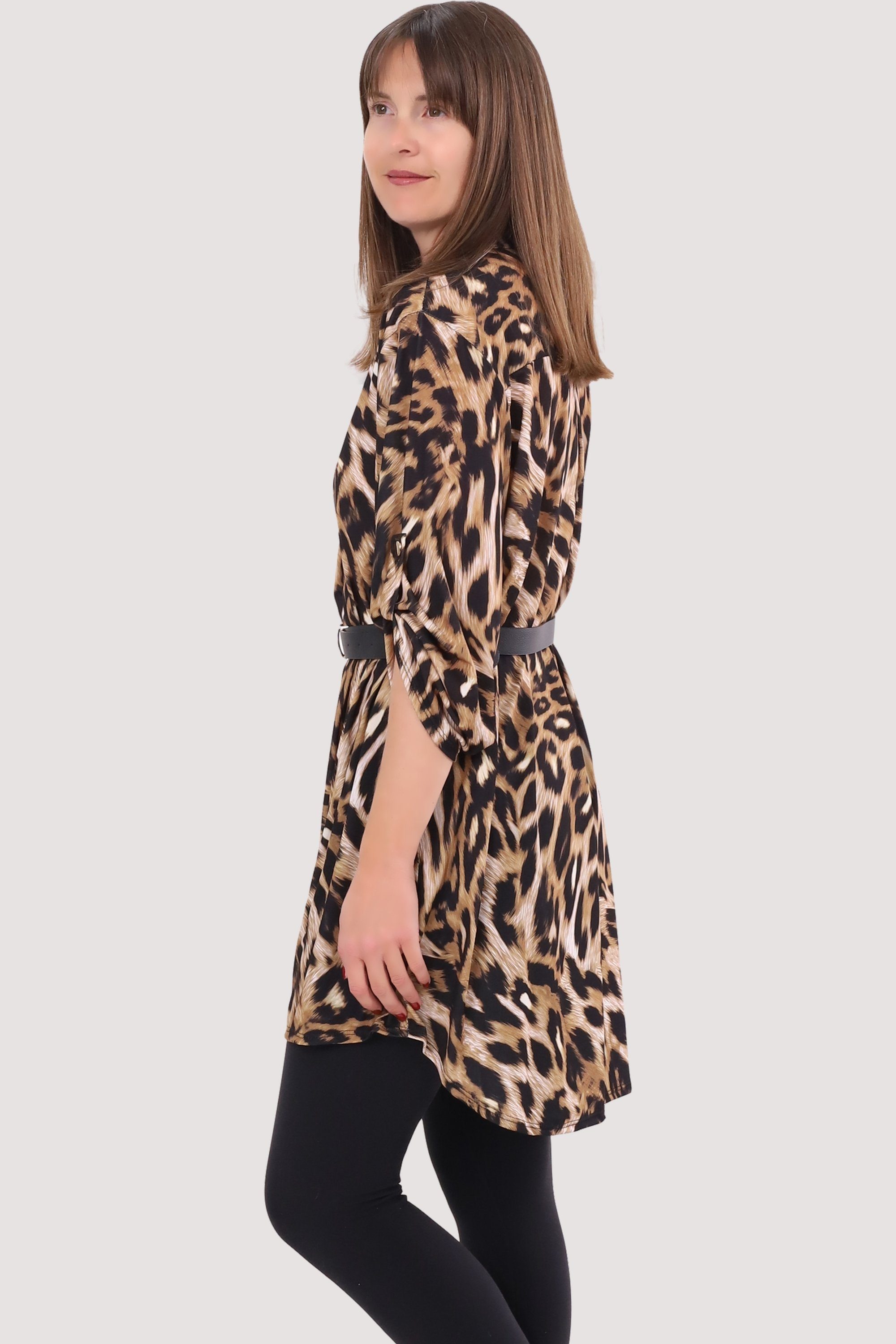 malito more Einheitsgröße mit 23203 Gürtel Gepard fashion Bluse Animalprint Tunika 3 Kleid than Druckkleid