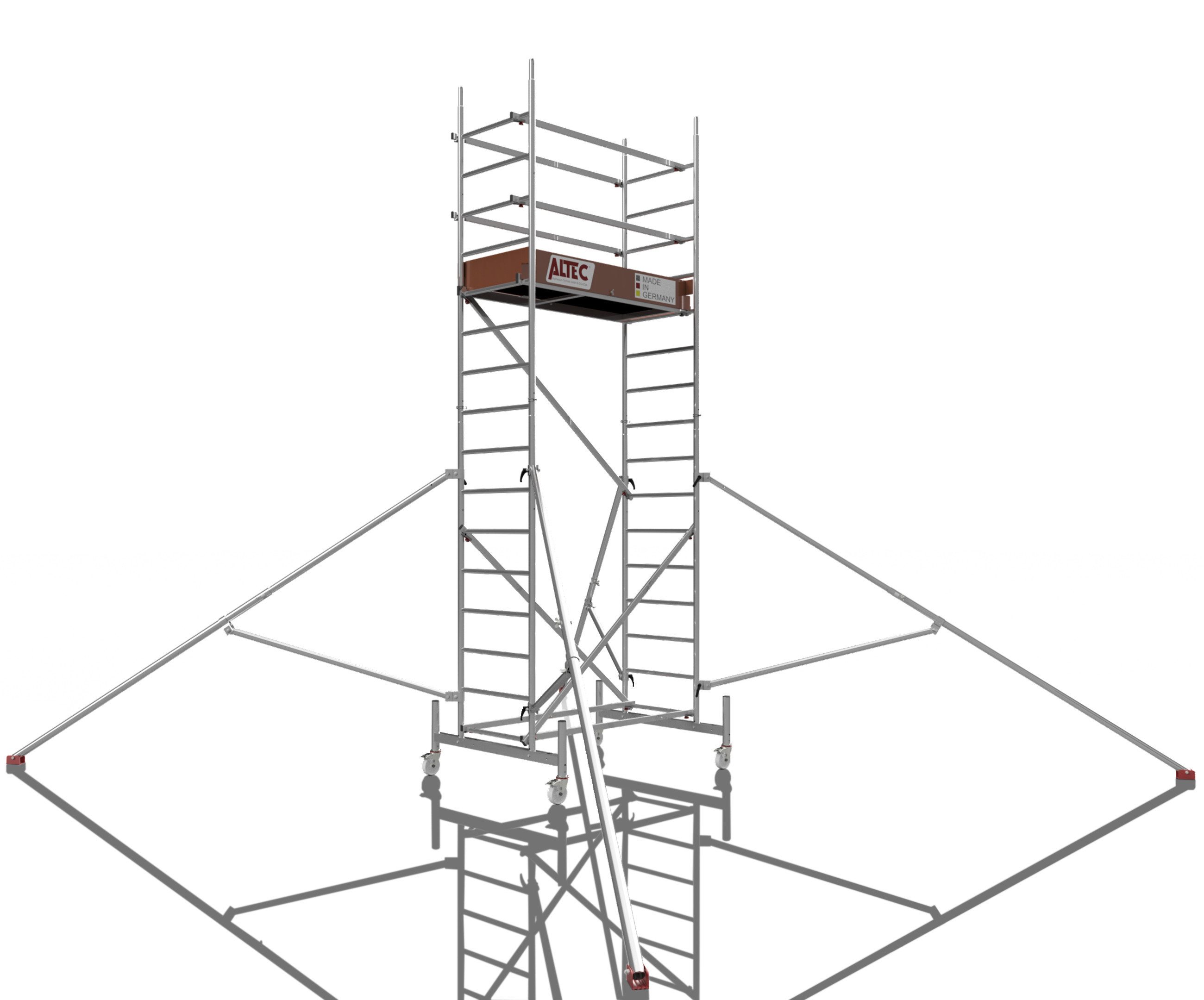 ALTEC Aluminium Fahrgerüst Rollfix 1.0 mit Ø125mm Rollen, Standardtraverse & Dreieckausleger, maximale Arbeitshöhe 10 Meter