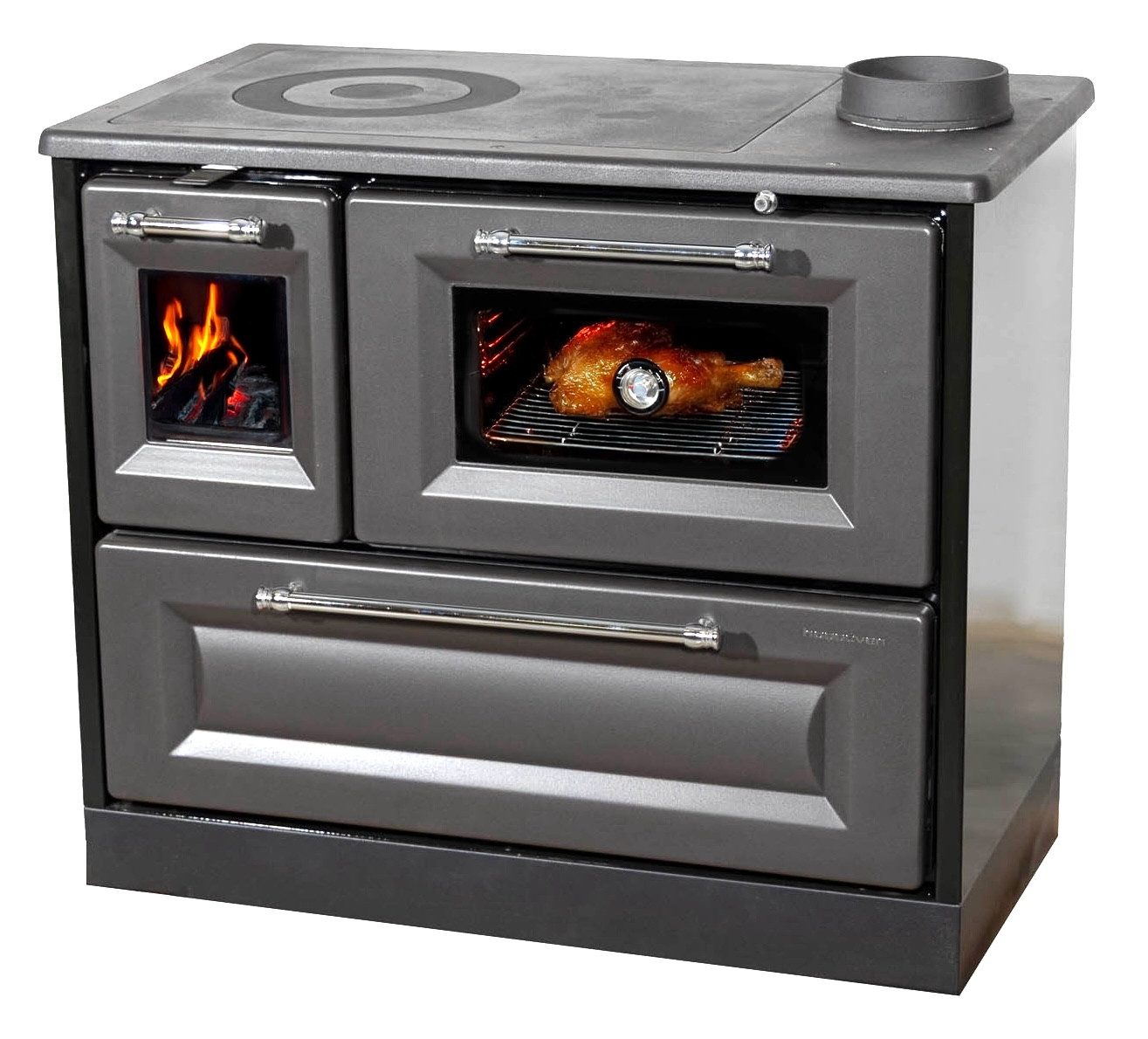 Hosseven Kaminofen mit Backfach und Herdplatte 4012 Anthrazit Holzofen 8 kW Holz Ofen, 7,7 kW, Dauerbrand, Ofen Mehrfachbelegung Kamin Heizofen Küchenherd