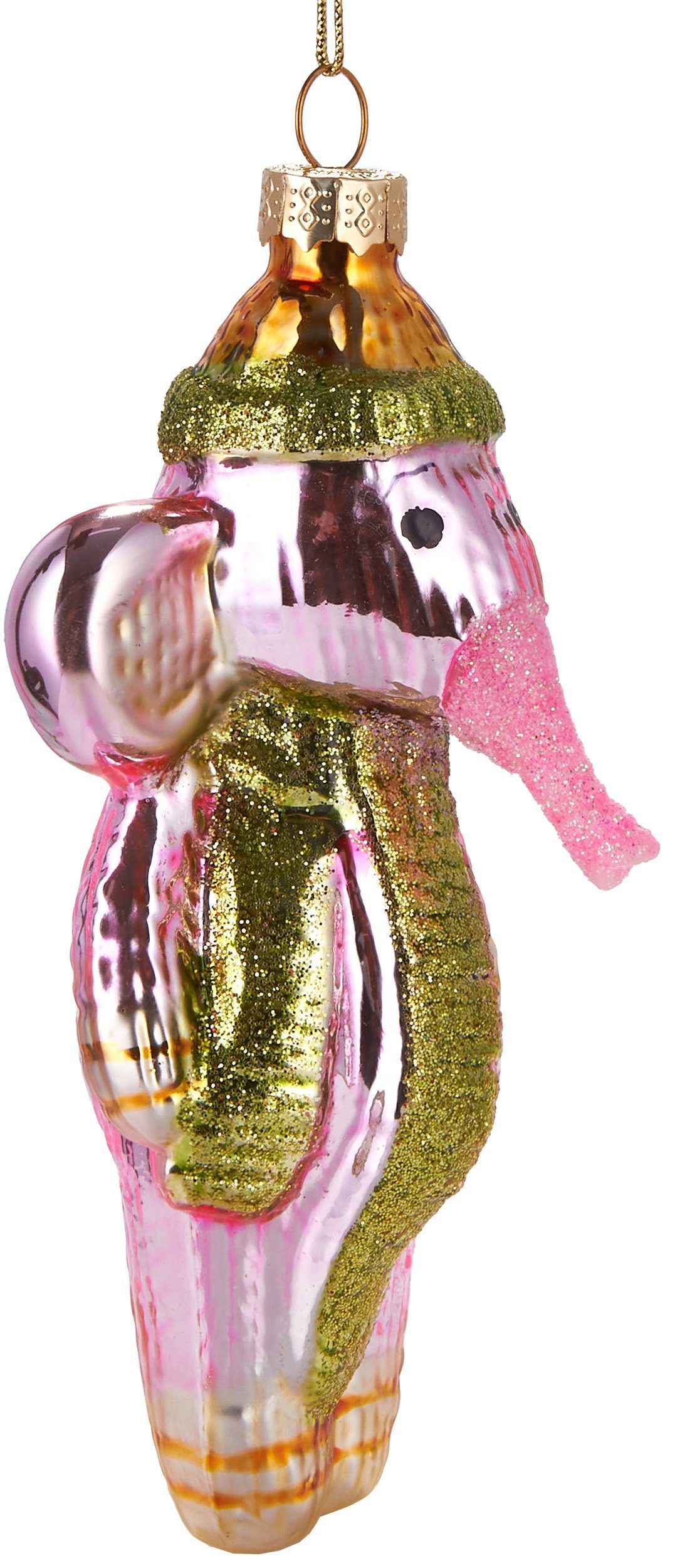 Christbaumschmuck Weihnachtskugel Rosa mit BRUBAKER Handbemalte Elefant aus lustige Glas, - mundgeblasenes Unikat, Weihnachtsanhänger 13 Baumkugel Mütze, Tier cm