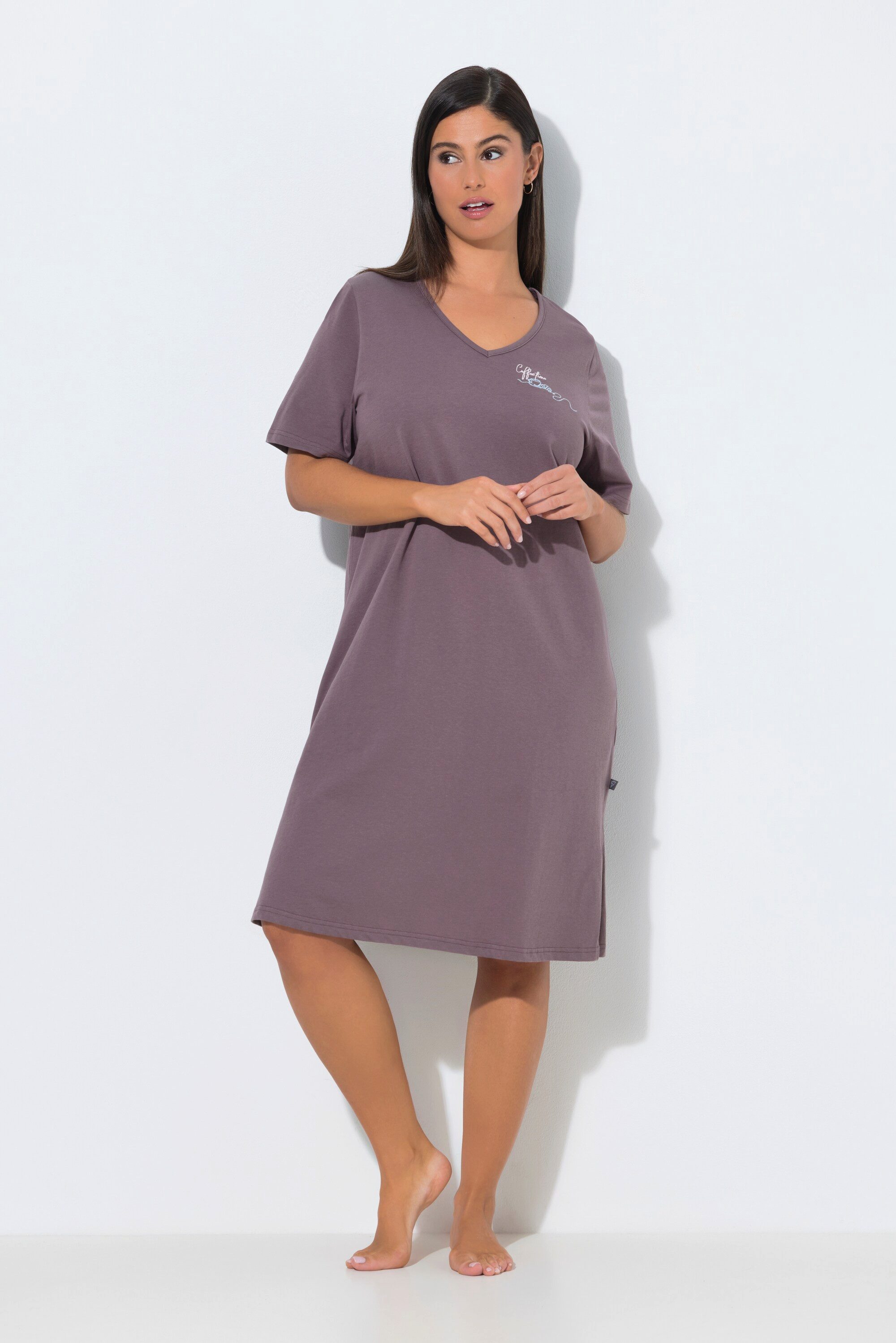 Ulla Popken Bigshirt Bigshirt Coffee Time V-Ausschnitt Halbarm