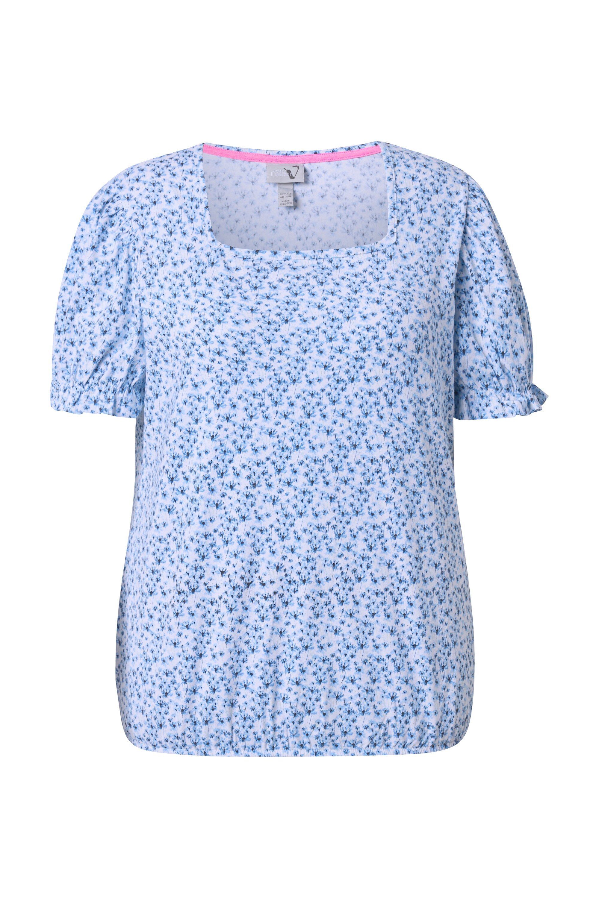 T-Shirt T-Shirt Blüten Rüschen Carré-Ausschnitt Halbarm