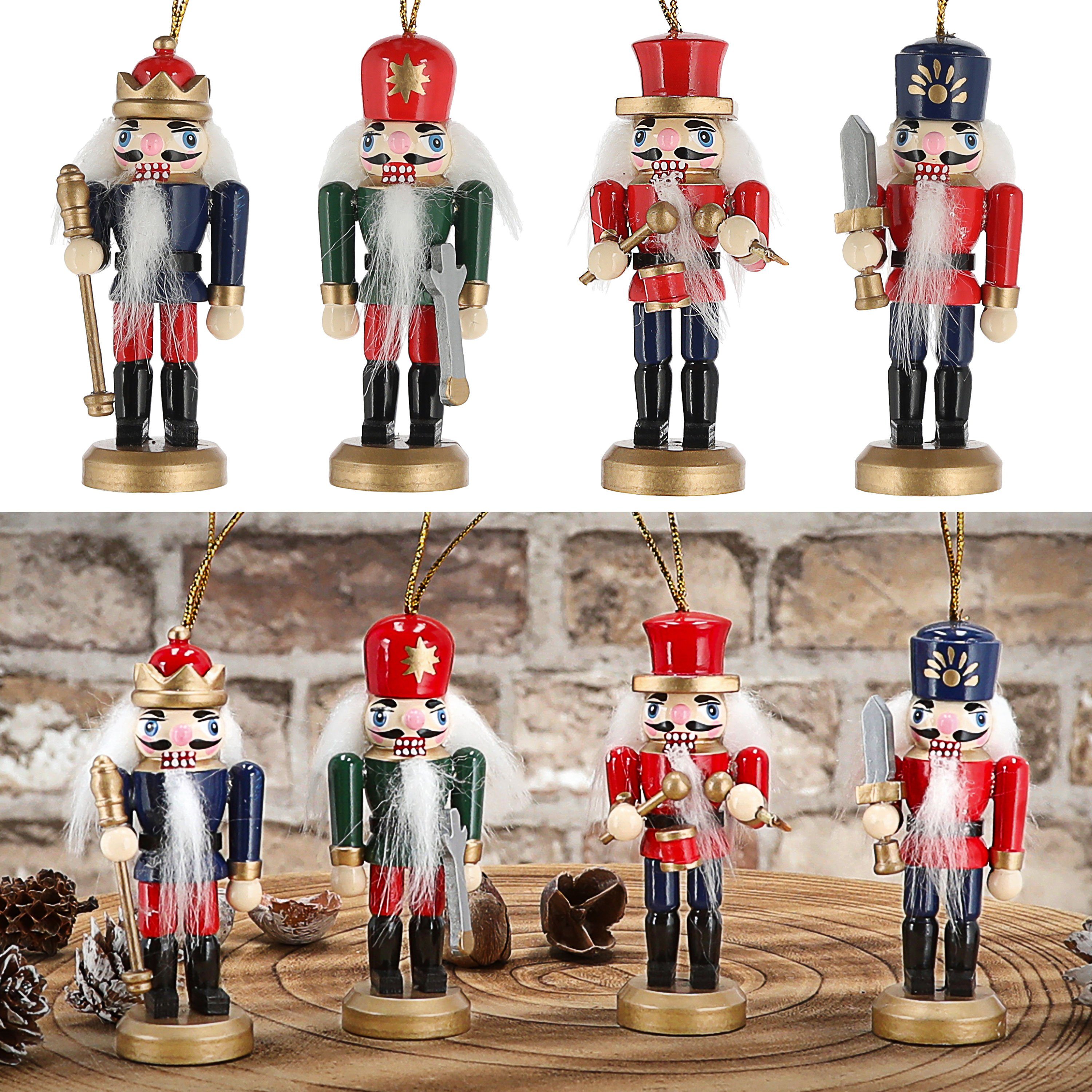 CEPEWA Christbaumschmuck Nussknacker 4er Set bunt 3,5x8x2,5cm Holz Baumschm günstig online kaufen