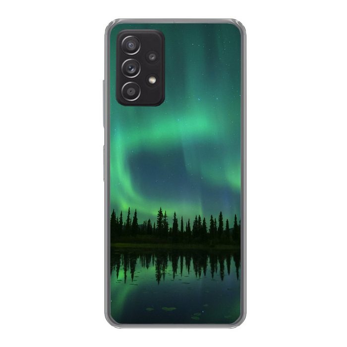MuchoWow Handyhülle Nordlicht - Bäume - Wasser - Alaska Handyhülle Telefonhülle Samsung Galaxy A33