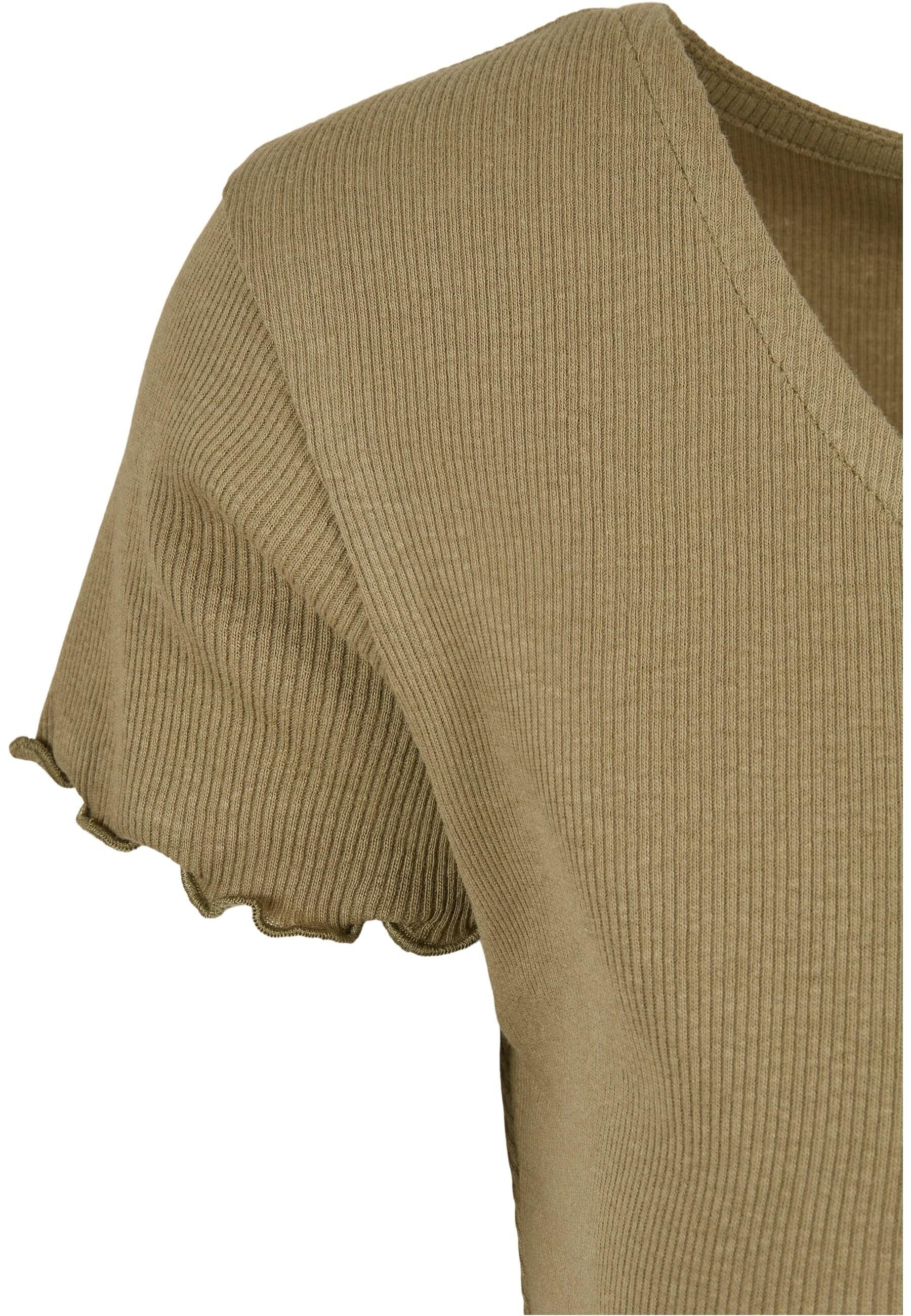 Rib CLASSICS Ladies khaki Up Shirtjacke Tee Damen Button URBAN Cropped (1-tlg)
