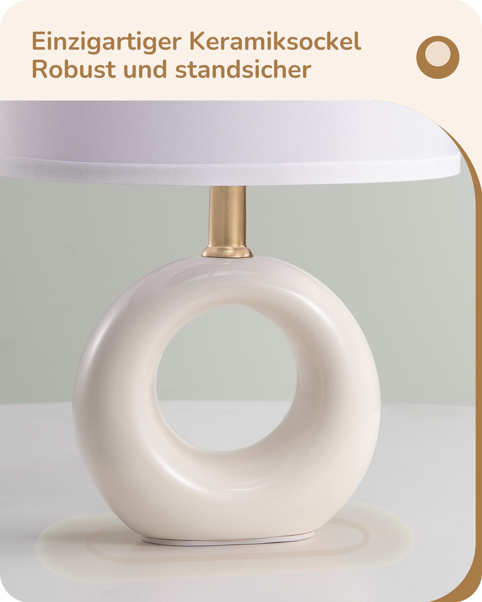 EDISHINE Nachttischlampe Keramik-Tischlampe, elegante und moderne Nachttischlampe, LED wechselbar, warmweiß, mit Stoffschirm, E14-Leuchtmittel inklusive, 2700K Warmweiß