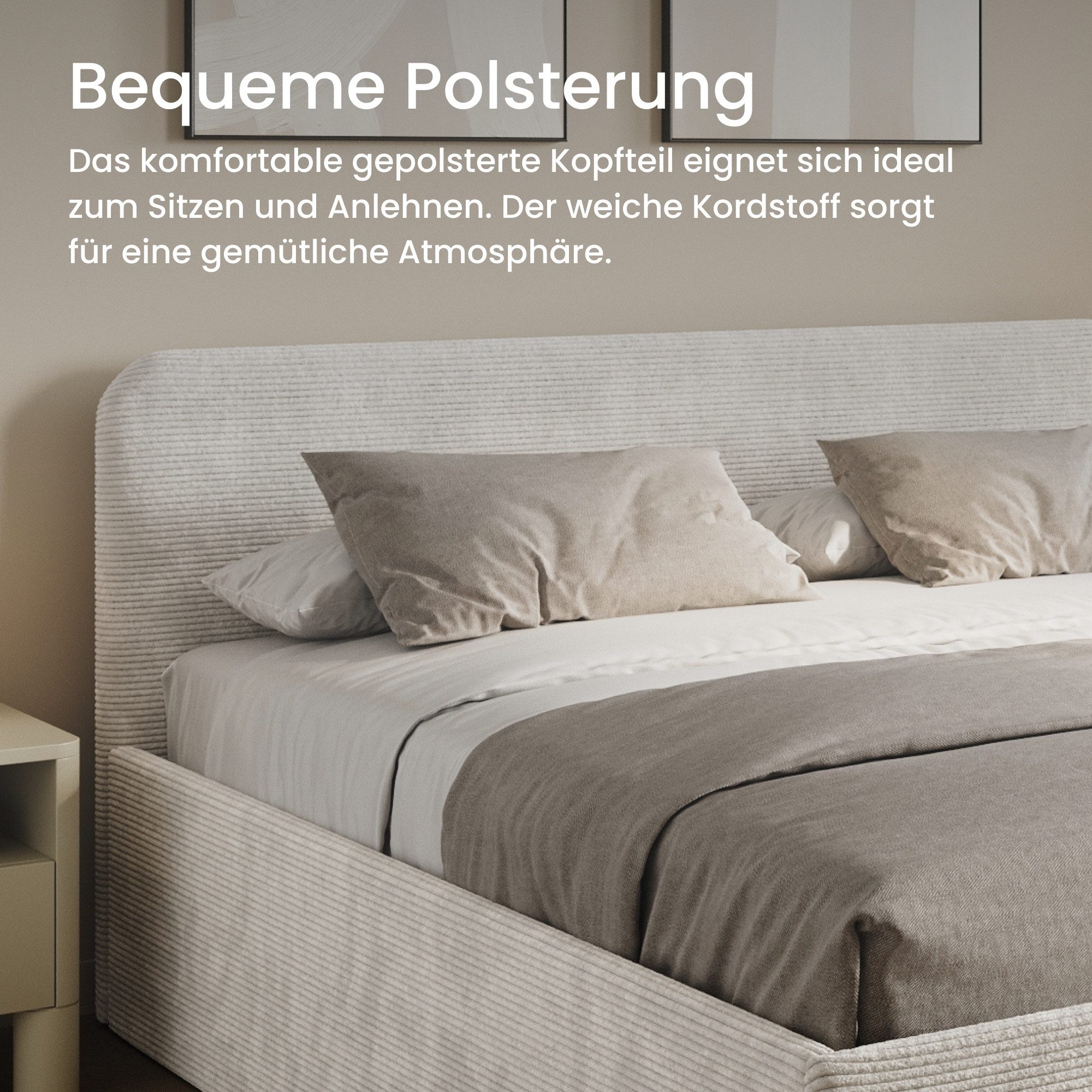 Home Collective Polsterbett Bett mit Stauraum, verstellbarem Lattenrost, viele Größen (Größen: 100x200 120x200 140x200 160x200 180x200 200x200, hochwertiger Kor – Bild 5 von 5