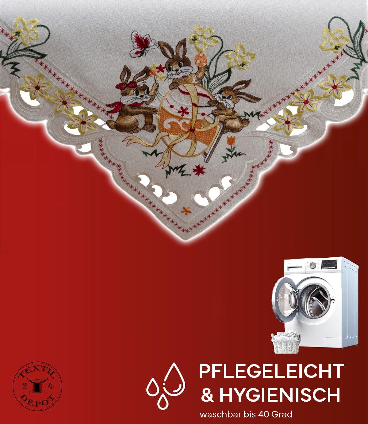 texpot Tischdecke Tischläufer Stickerei Hasenkinder Osterhasen Ostern (1-tlg)