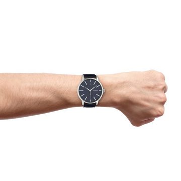 OOZOO Quarzuhr Oozoo Unisex Armbanduhr dunkelblau Analog, (Analoguhr), Damen, Herrenuhr rund, extra groß (ca 50mm) Lederarmband, FashionStyle