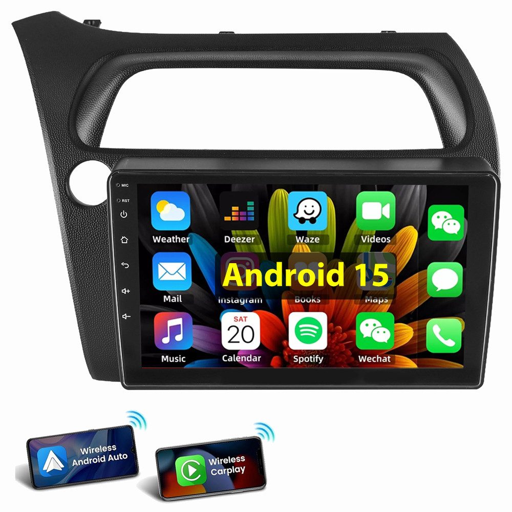 ESSGOO Für Honda Civic VIII 2006-2011 Hatchback Android 15 Autoradio Autoradio (Digitalradio (DAB), RDS, FM, AM, Apple Carplay Android Auto GPS Navi WIFI BT)