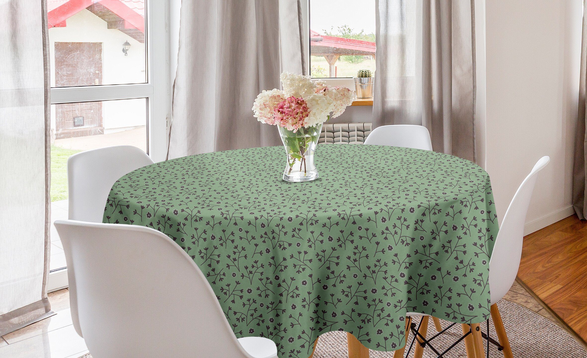 Tischdecke Dekoration, Elements Abakuhaus Abdeckung Tischdecke Botanical für Kreis Blumen Küche Esszimmer Blumen