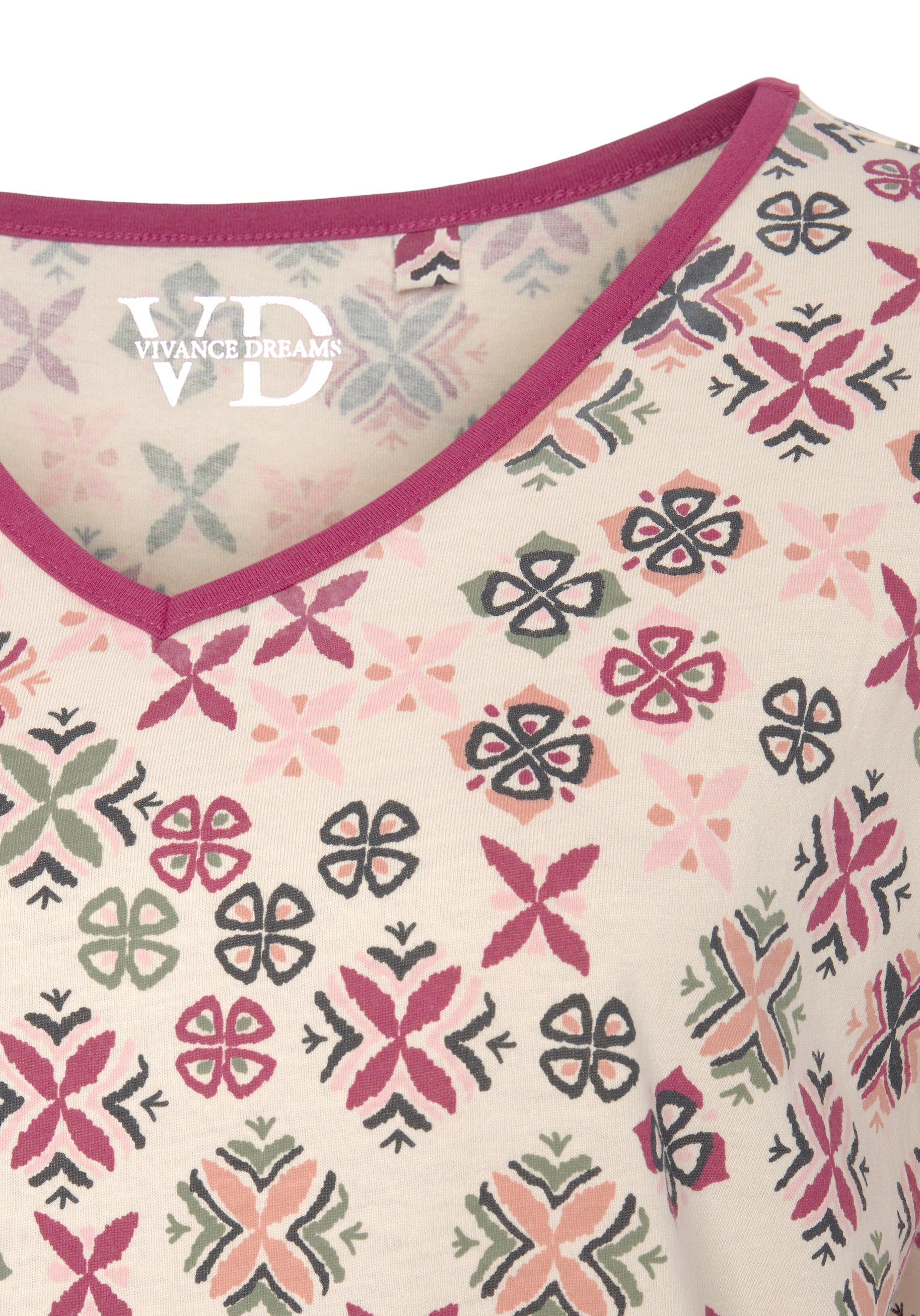 tlg) grafisch-floralem 2 Pyjama Vivance mit Alloverdruck burgunder-gemustert Dreams (Packung,