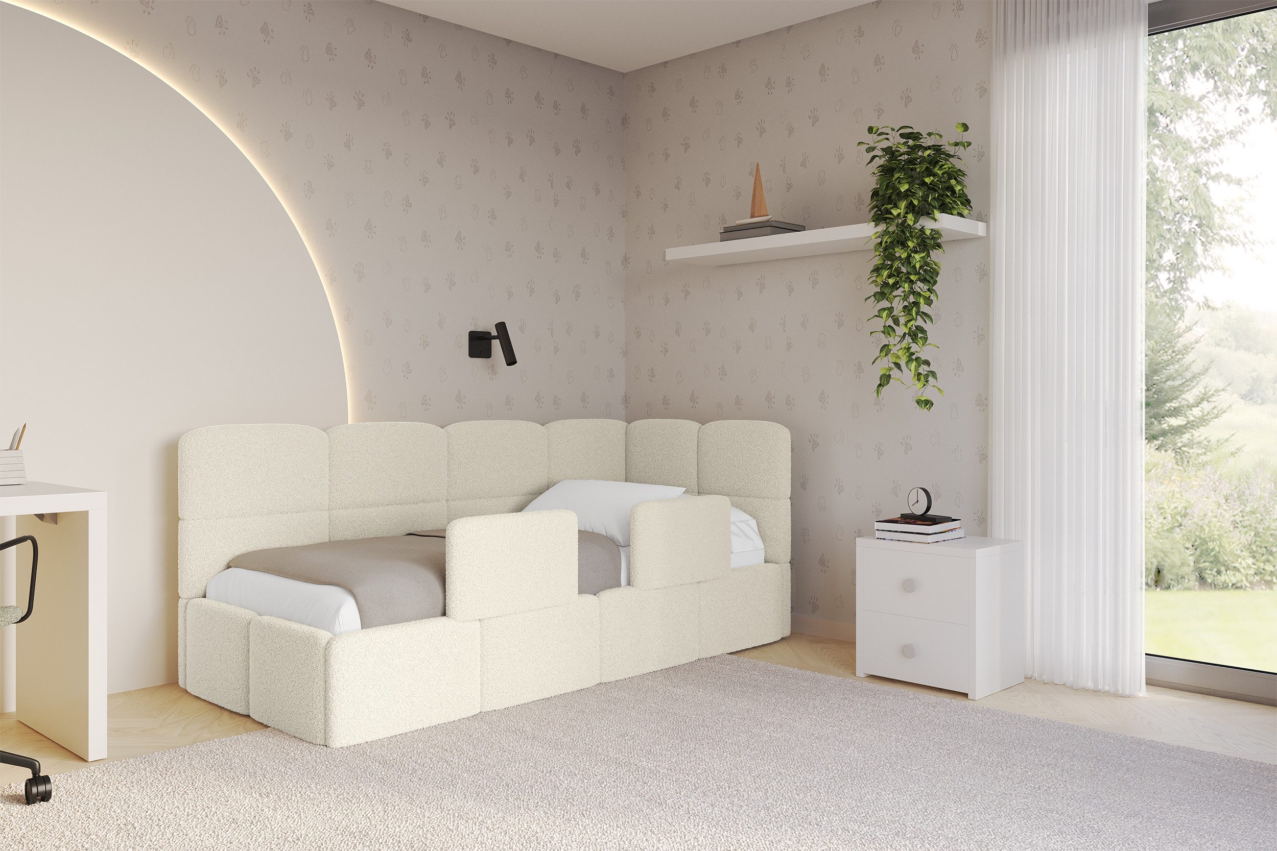 ALTDECOR Jugendbett KIVY (Jugendbett mit Bettkasten und Lattenrost, Polsterbett ohne Matratze), Einzelbett mit Stauraum, Bett mit Kopfteil