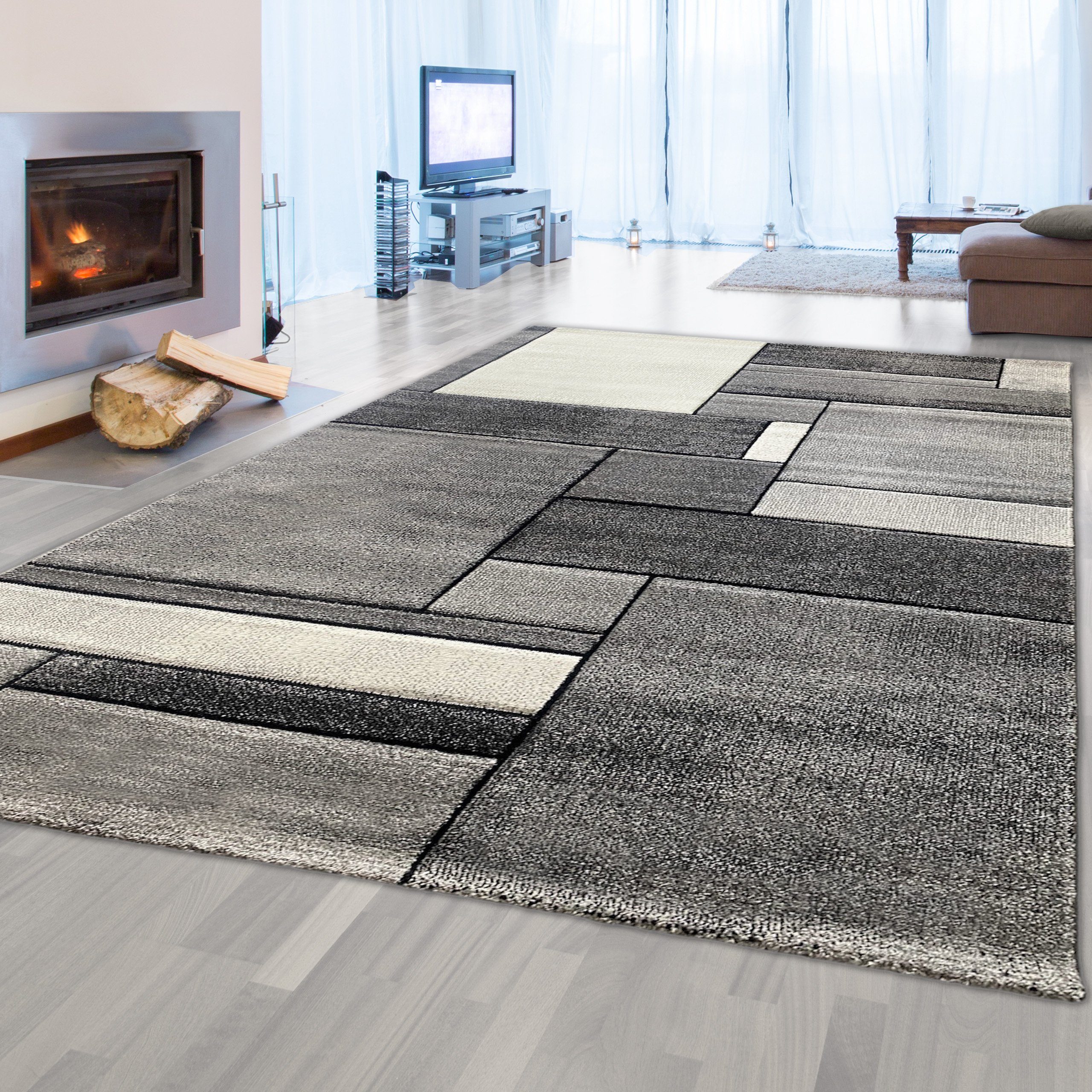 Eleganter in Wohnzimmerteppich Teppich 13 modern-klassischem rechteckig, mit grau, Teppich-Traum, mm Höhe: Design