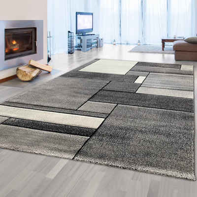 Teppich Eleganter Wohnzimmerteppich mit modern-klassischem Design in grau, Teppich-Traum, rechteckig, Höhe: 13 mm