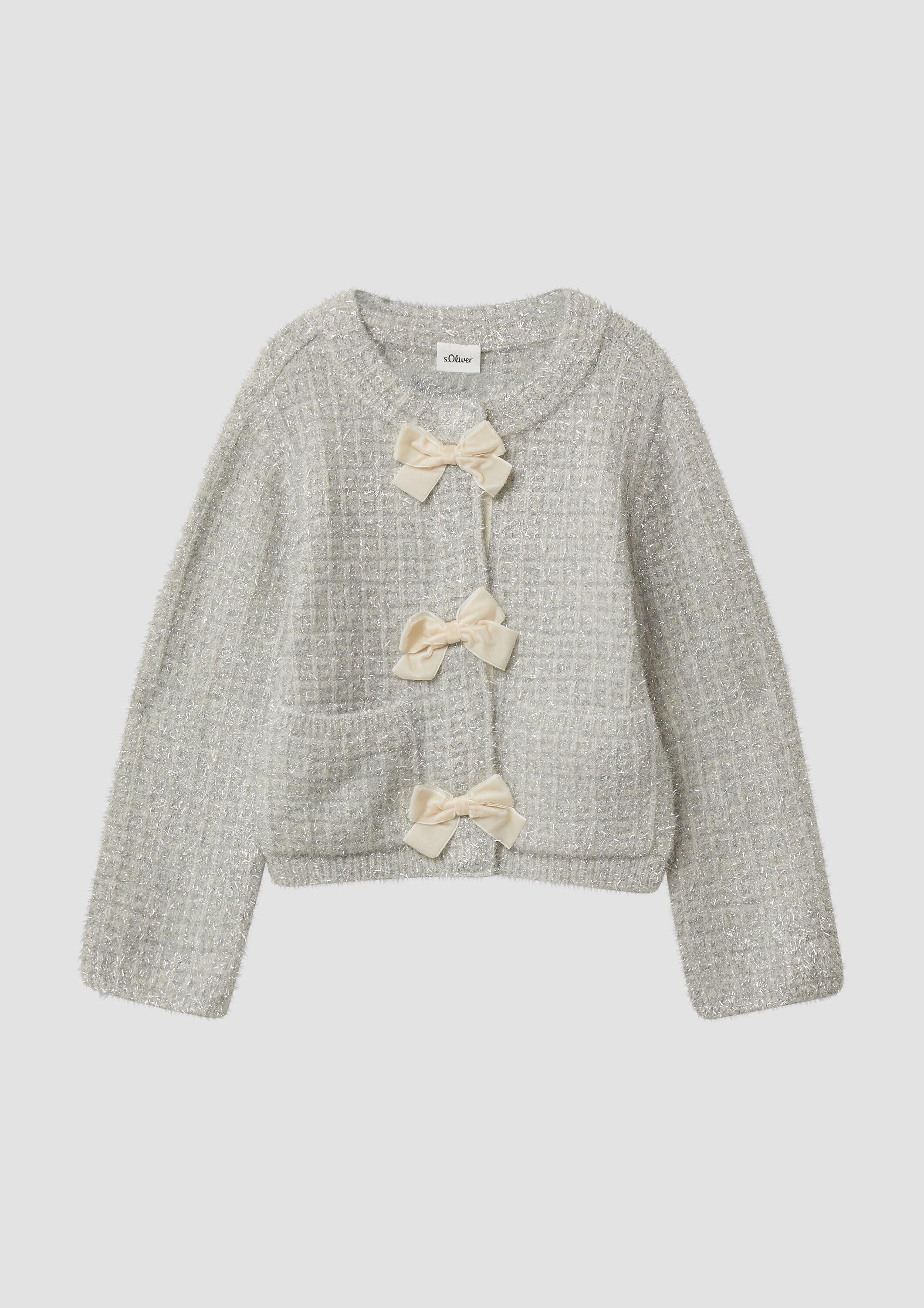 s.Oliver Cardigan Strickjacke Glitzer-Strickjacke mit Schleifen und Druckknöpfen