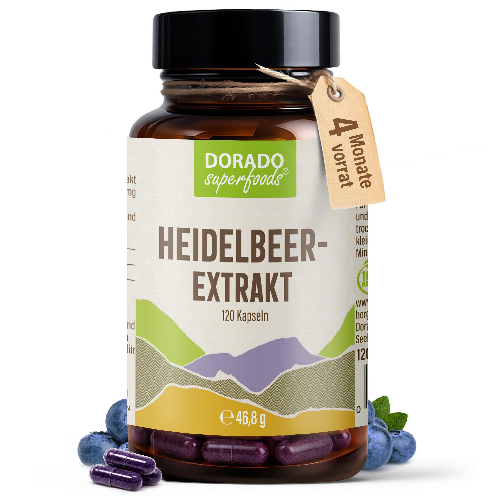 Dorado Superfoods Heidelbeer Extrakt Kapseln – 300 mg – 25% Anthocyane, 120 Stück Kapsel, 120 St., 46,8 g