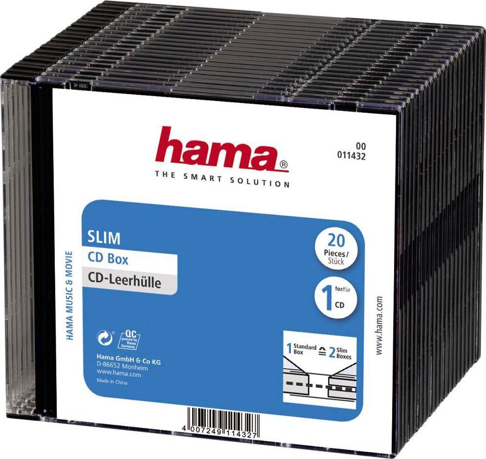 Hama CD-Hülle CD-Slim-Box, 20er-Pack, Schwarz, Vorratspack Leerhülle