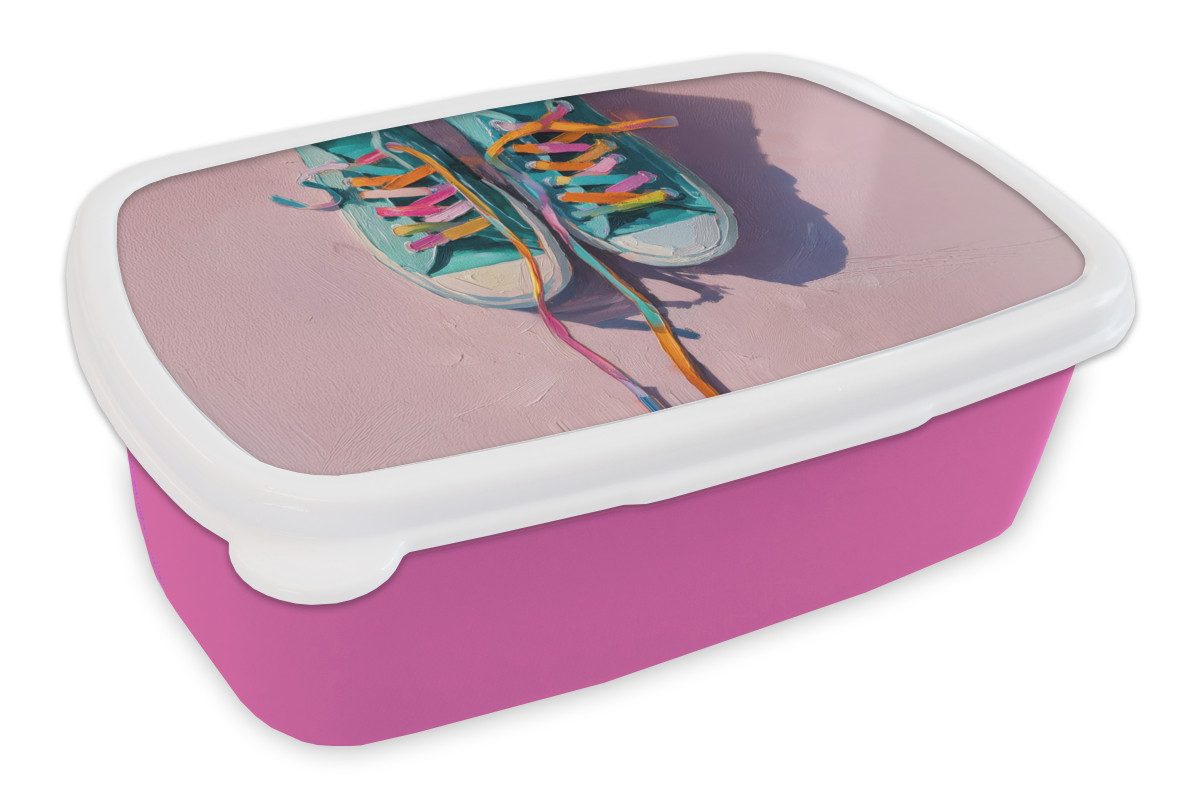 MuchoWow Lunchbox Turnschuhe - Schnürsenkel - Bunt - Farbton, Kunststoff, (2-tlg), Brotdosen, Lunch Box, Brotbox für Kinder und Erwachsene