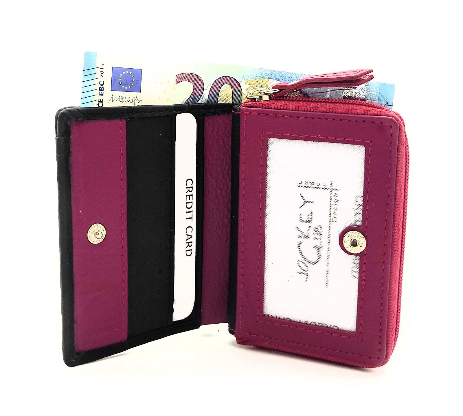JOCKEY CLUB Mini Geldbörse, aus echtem Leder, mit RFID Schutz Pink