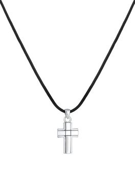 Kuzzoi Kette mit Anhänger Kreuz Symbol Anhänger Echtleder Oxid 925er Silber