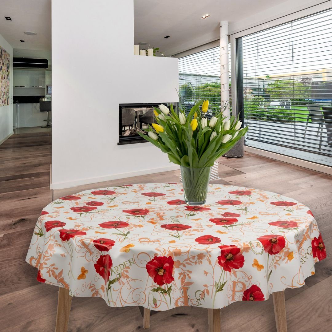 laro Tischdecke Wachstuch-Tischdecken Mohnblumen Rot Rund günstig online kaufen