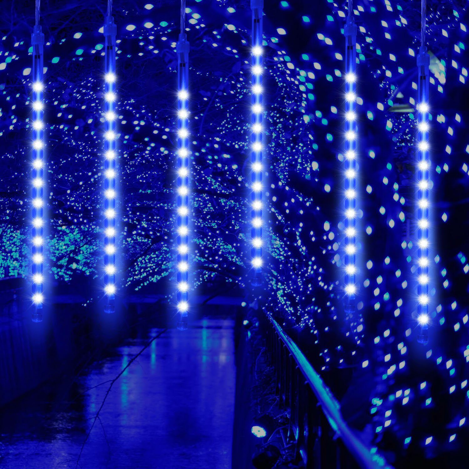 Laybasic LED-Lichterkette LED-Lichterkette Meteorschauer Regen Lichter,LED Dekolicht, Wasserdicht,Eiszapfen Regentropfen,30/50cm,LED Dekolicht blau
