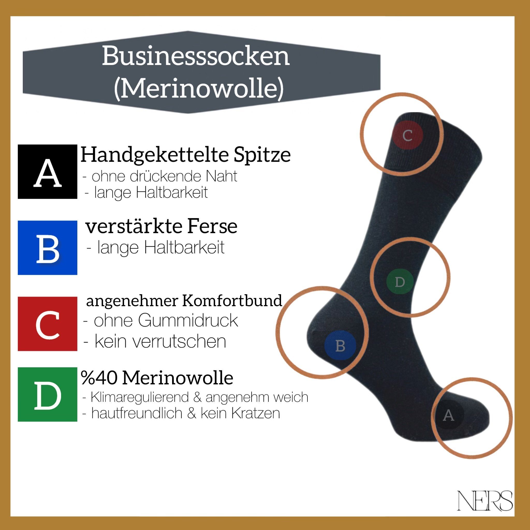 NERS Businesssocken (6 Paar) aus Merinowolle für Damen ohne drückende Naht mit Komfortbund (6-Paar, 6 Paar) Soft Merino, Angenehm und Weich, Atmungsaktiv & Klimaregulierend
