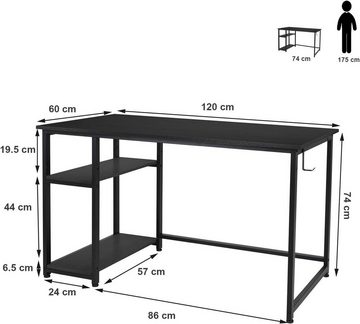 TLGREEN Schreibtisch Computertisch mit Regale und Haken Bürotisch Laptop 120x60 cm