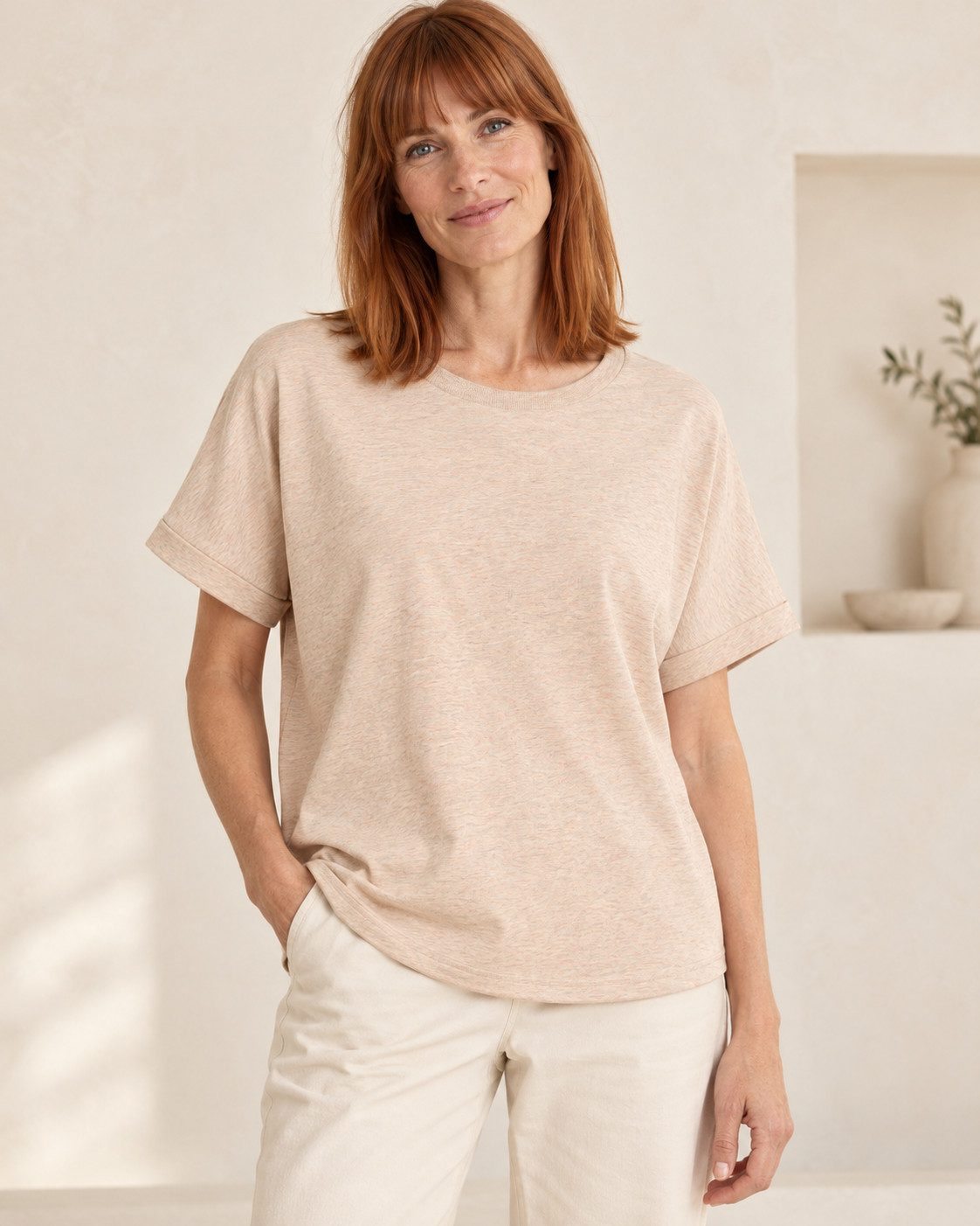 Sitztgut T-Shirt für Damen, Oversize mit Fledermausärmeln (1-tlg) 155 g/m² Single Jersey mit umgeschlagenen Ärmeln
