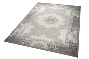 Wollteppich Teppich mit Glitzergarn Wollteppich mit Kreise und Blumen in Grau, Teppich-Traum, rechteckig, Höhe: 14 mm, Wollteppich