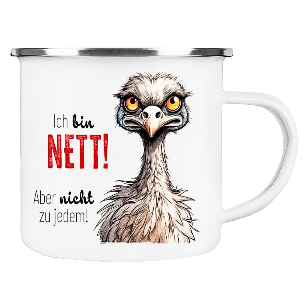 Cadouri Tasse ICH BIN NETT! Camping Emaille Tasse, Campingtasse, Metall, Campingbecher, Kaffeetasse für Camper, handgefertigt, Geschenk, 300 ml